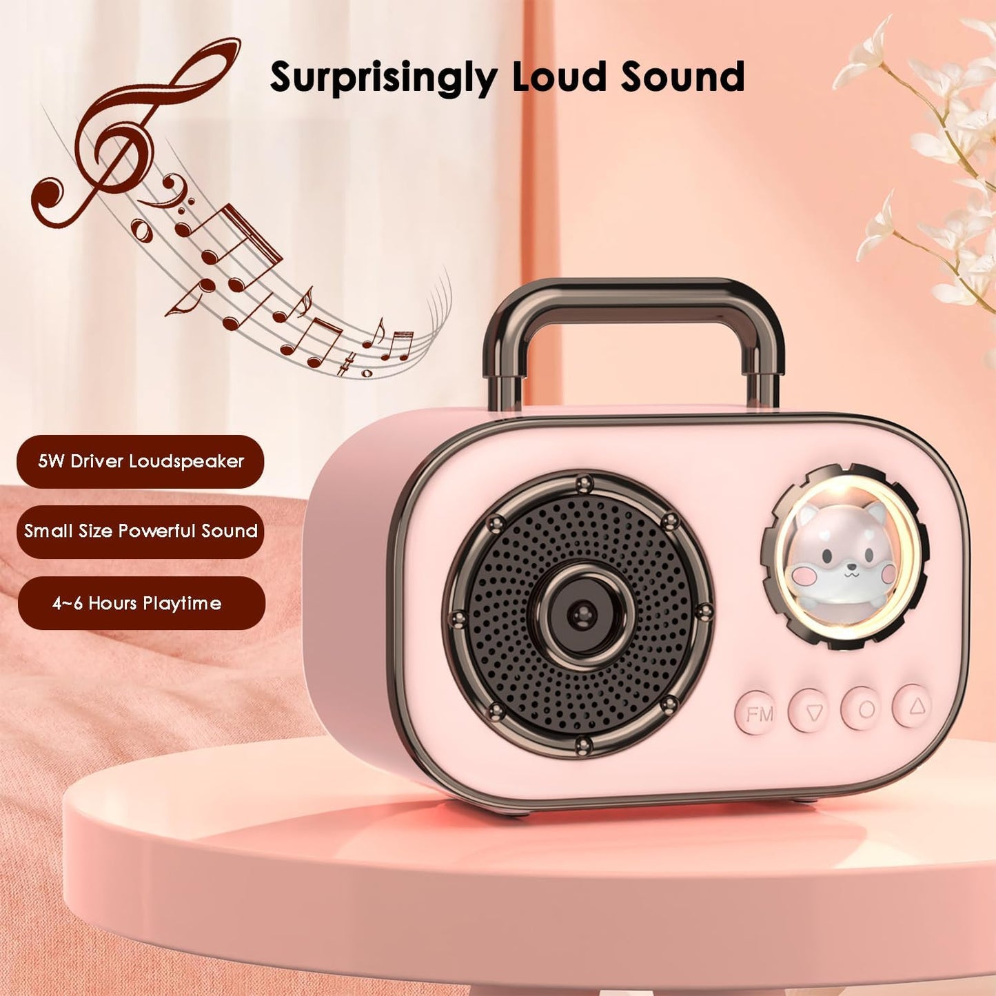 SpringFlora Sound,4H Wireless Bluetooth Speaker, Cute Mini Portable Speaker,Loud Playtime, Mic,TF/SD Card, Aux