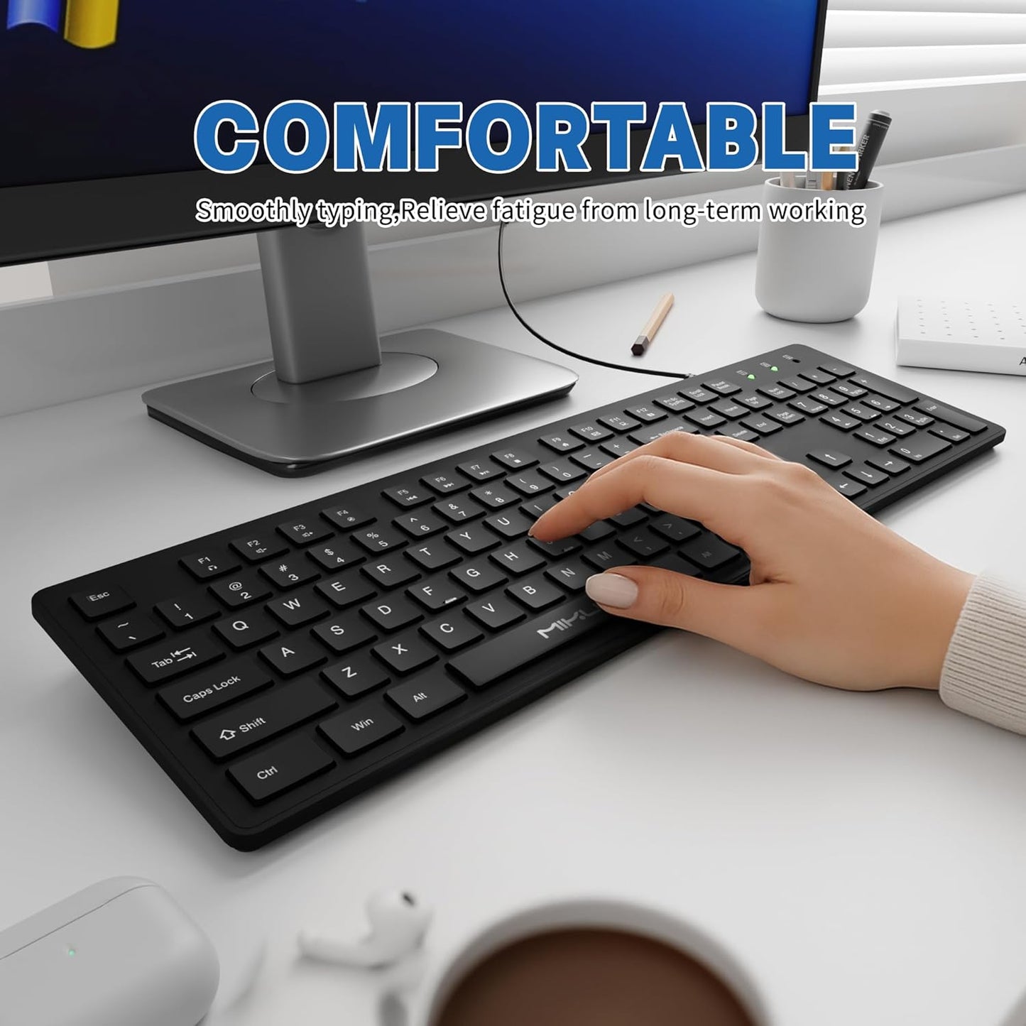 MIKUSO Fade-Proof Lettering Wired Keyboard Full Size - USB Office Keyboard with not Fading Keys,Silicone Anti Slip