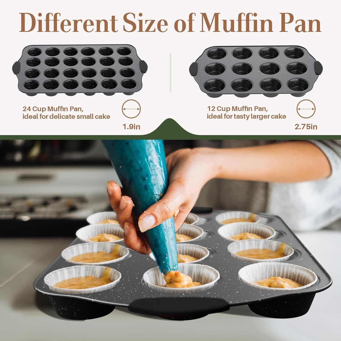 Skiennix 11-Piece Nonstick Baking Pan Set - Stackable Bakeware with Silicone Handles | Black