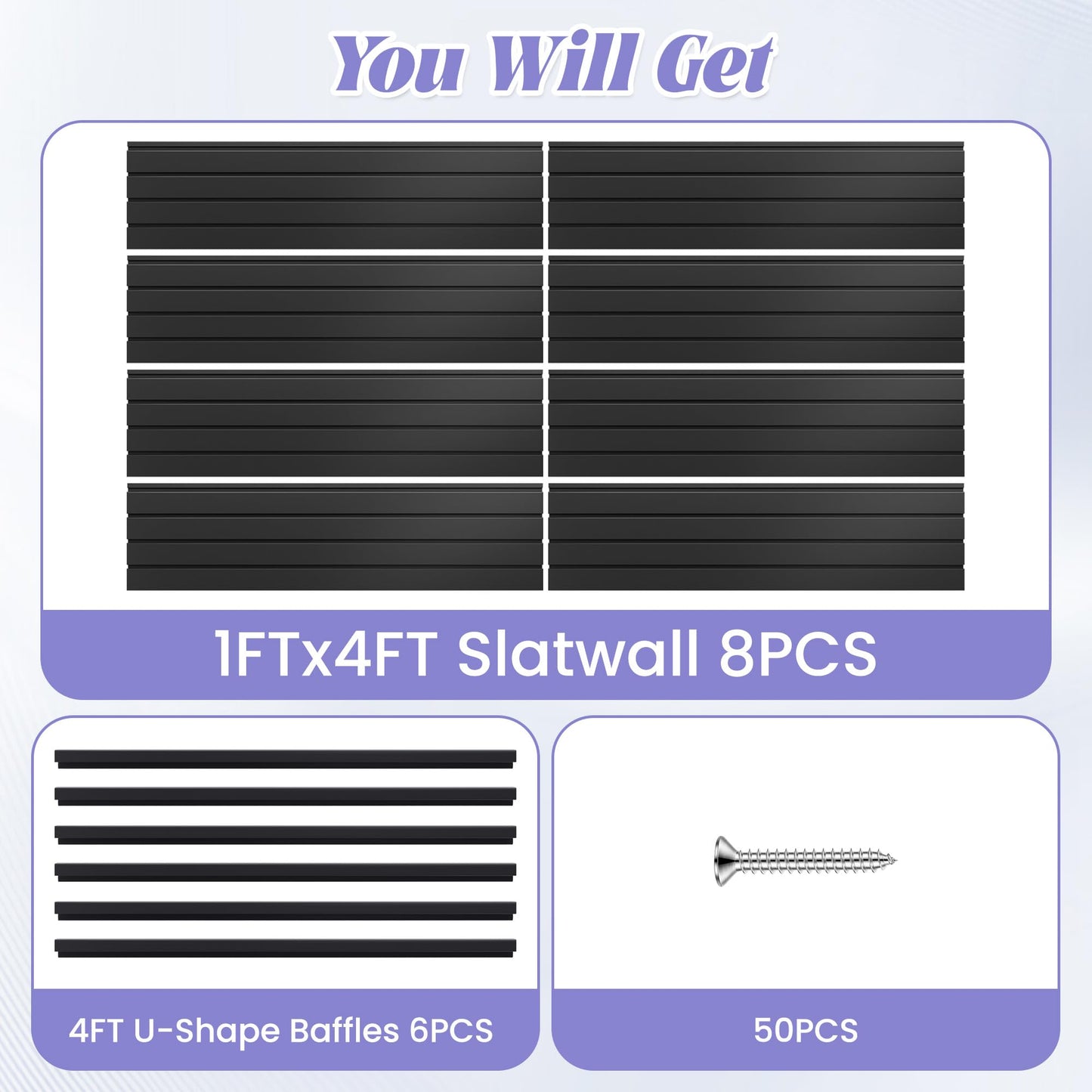 SMARTSTANDARD Heavy Duty PVC Slatwall Panels 4x8 ft, Interlocking Garage Wall Organizer System, Tool Board for Retail Display, Workshop & Home Storage - Black