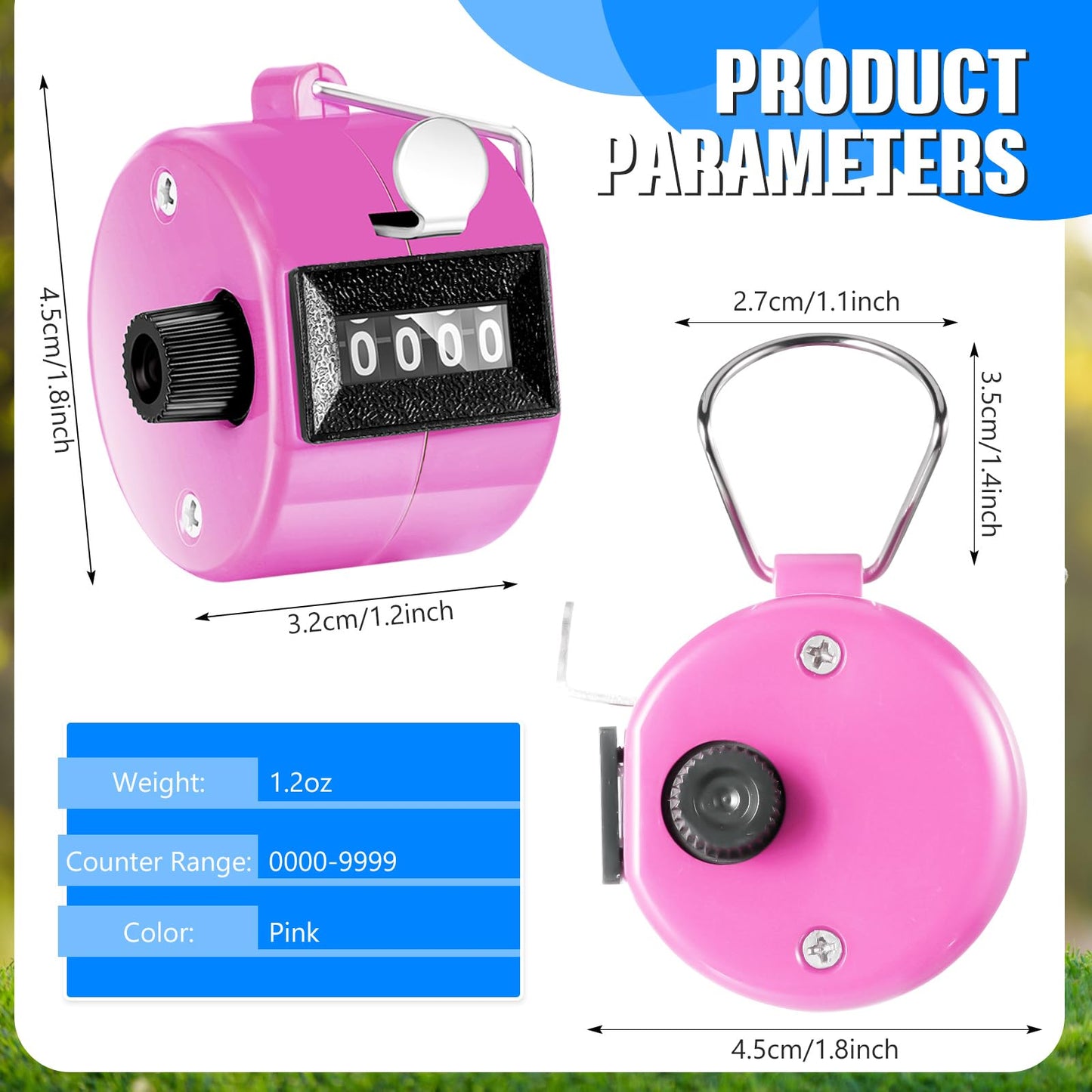 TOODOO 6 Pack Hand Tally Counter 4 Digit Mechanical Palm Clicker Plastic Hand Held Counter Clicker with Metal Finger Ring for School Golf Sports Events Office Stadium(Pink)