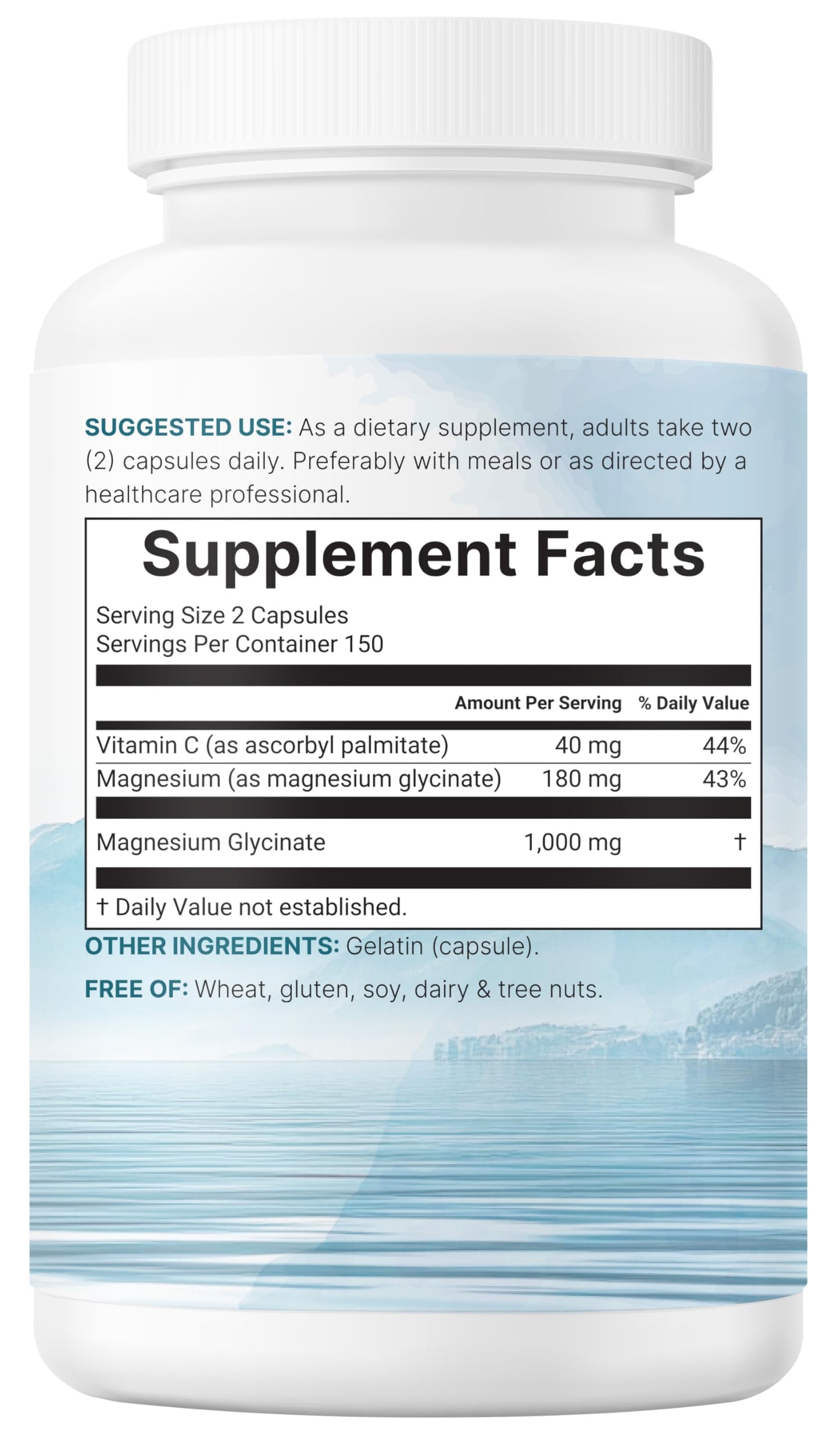 Pure Magnesium Glycinate 1,000mg, 300 Capsules | 100% Chelated for Max Absorption | Enhanced with Vitamin C | Only Uses Active Ingredients