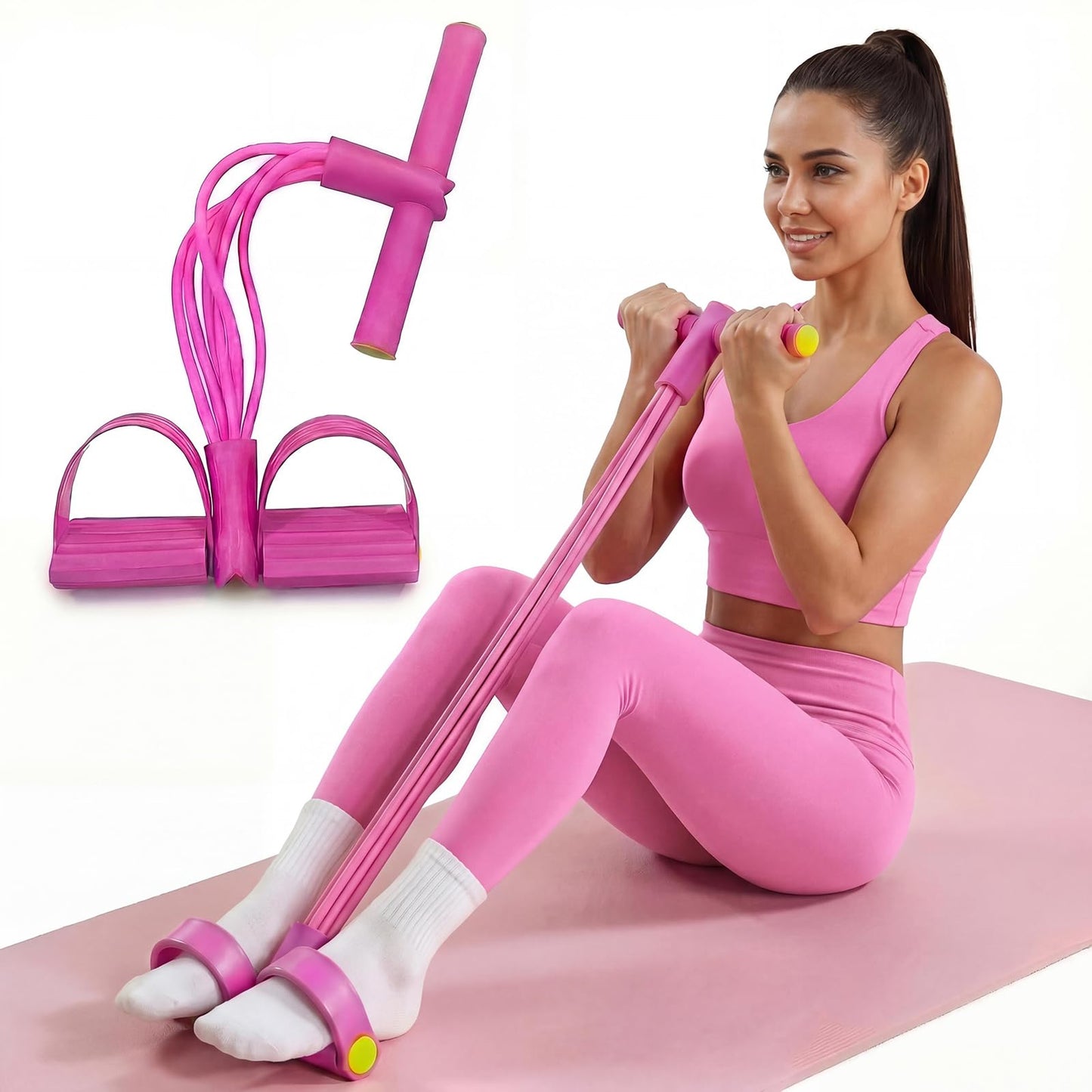 KYKJHEYDD Multifunction 6-Tube Pedal Resistance Bands with Handles, Sit-up Puller, Yoga, Ab Workout, Home Gym Equipment, Full Body Exercise Trainer for Men & Women（Pink）