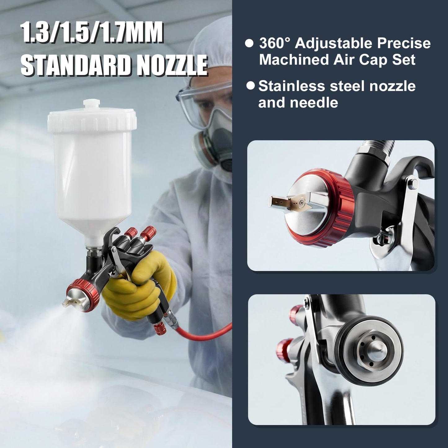 AEROPRO TOOLS R500 LVLP Air Spray Gun with 1.3/1.5/1.7mm Nozzles & Air Regulator, A610 Paint Guns Automotive, Car Paint Gun Sprayer, Paint Gun for House Painting, Car, Furniture, Varnish and Top Coat