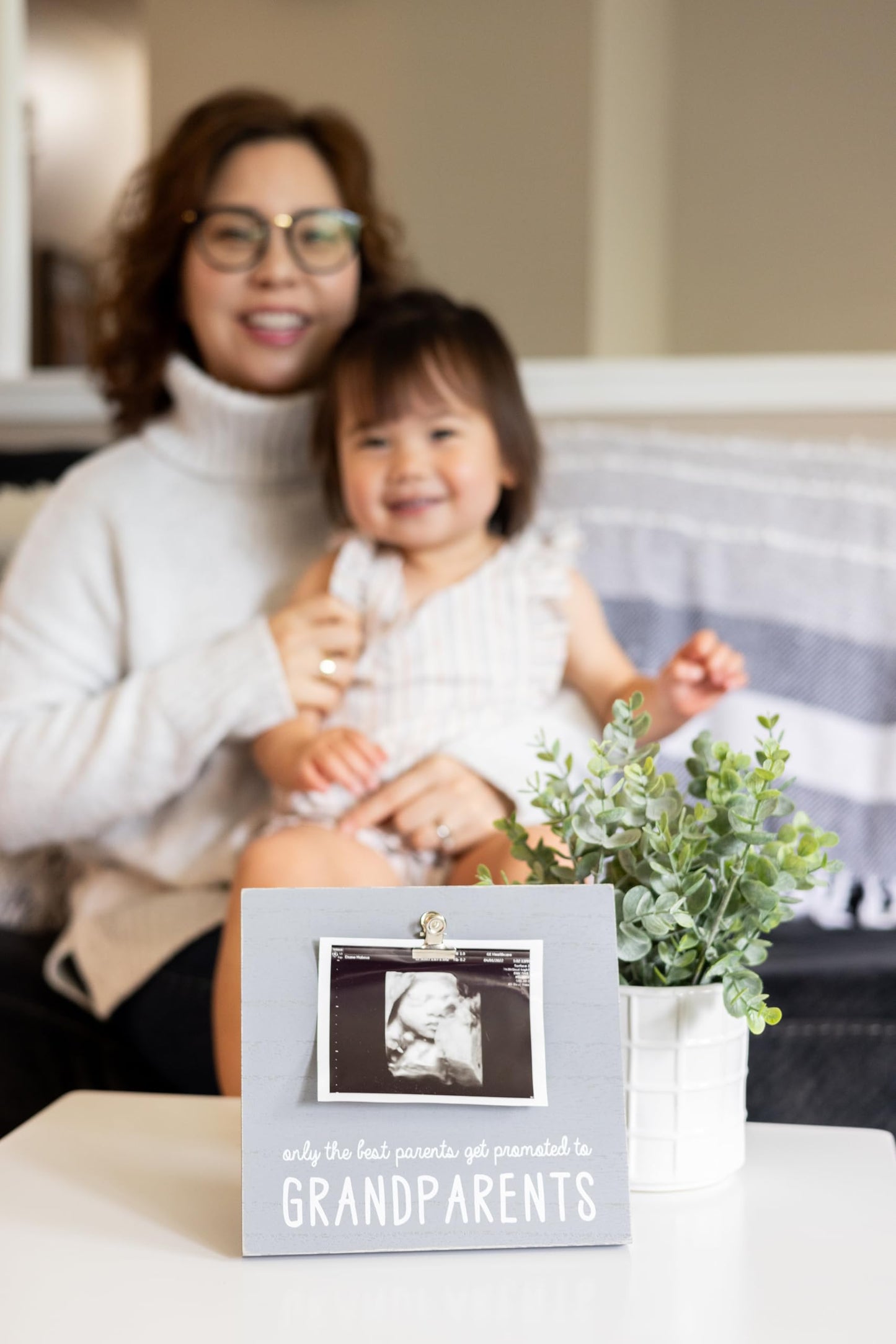 Pearhead Grandparents Pregnancy Announcement Sonogram Picture Frame, Ultrasound Photo Gift and Pregnancy Reveal Keepsake for Grandmothers and Grandfathers, Distressed Gray