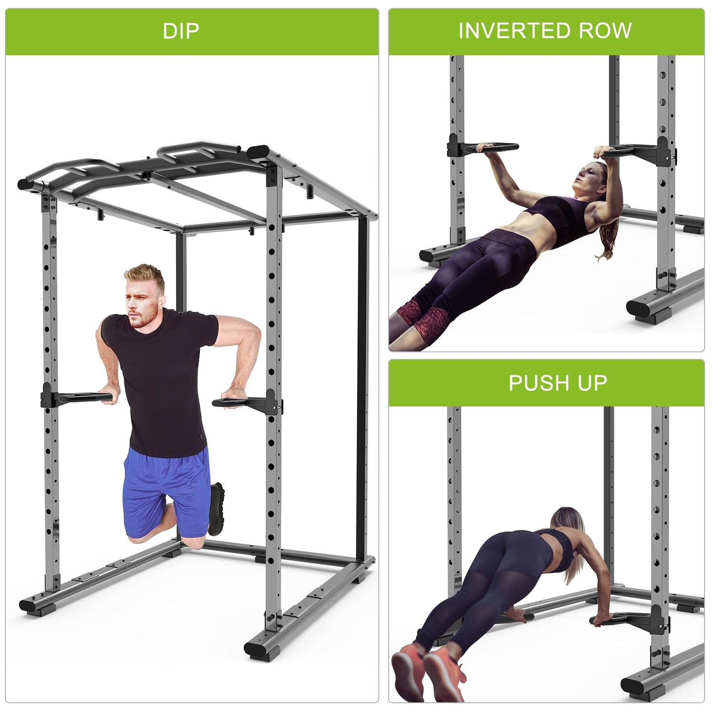 SELEWARE Multi Grip Dip Bar Attachment for 2" x 2" with 1" Hole Power Rack, Wide and Narrow Grip Handles Squat Rack Attachment for Strength Training, 500 lbs Capacity