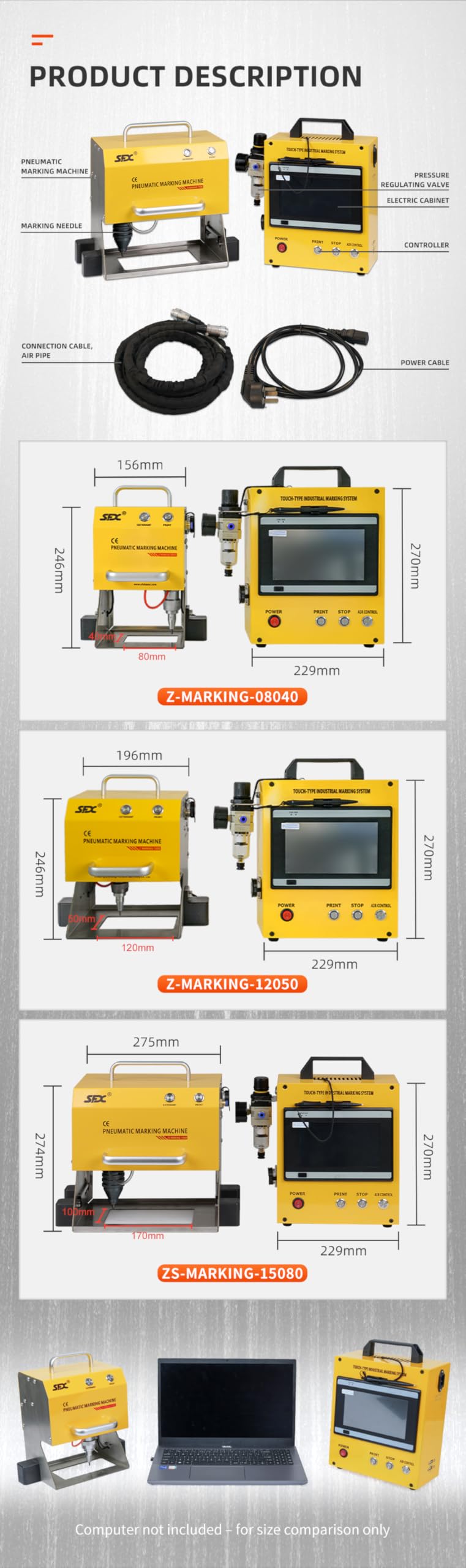 LYXC Pneumatic Dot Peen Marking Machine for Metal Engraving Machine Marking Range 150×80mm Digital Control Pneumatic Dot Peen Marking Machine for Characters, Serial Numbers, Date and Graphics, etc