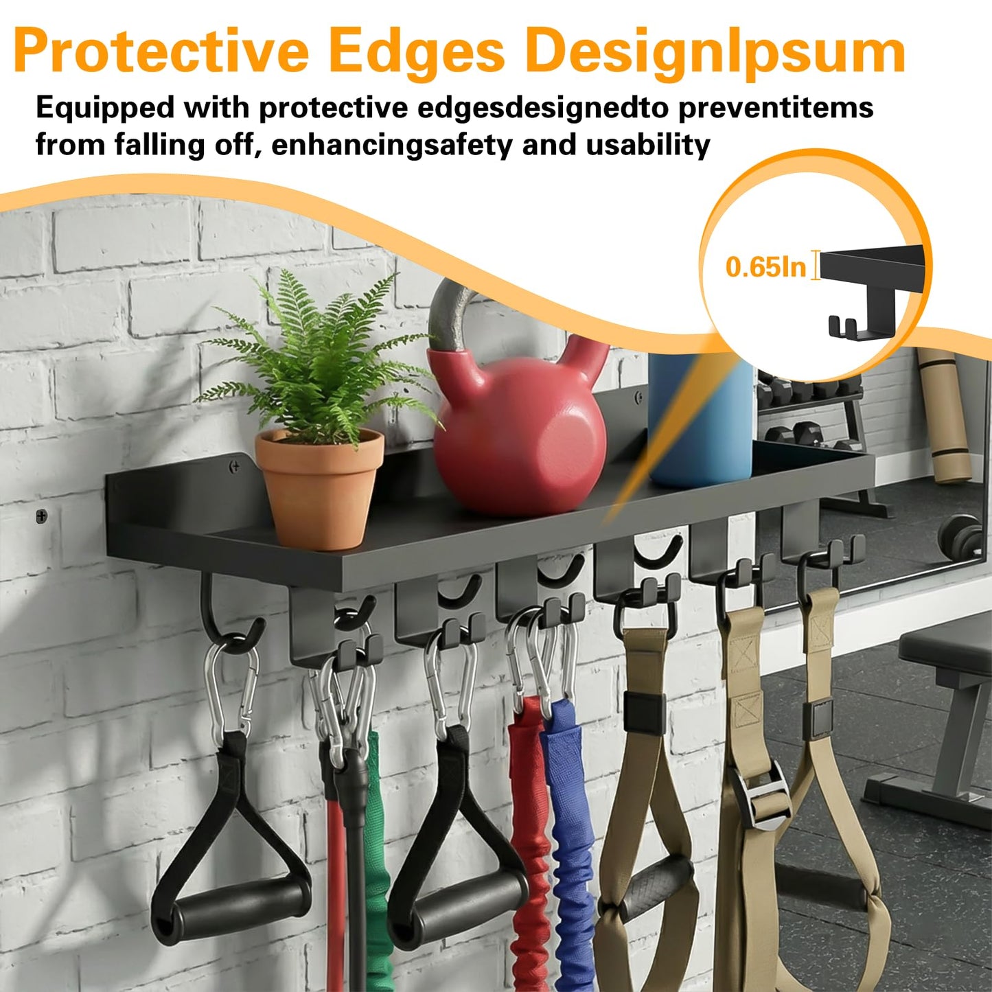 SSNEWOG Floating Shelf Organizer Compatible with Tonal Accessories,16.9x6Home Gym Weight wall Storage Equipment Hanger, Metal Rack Holder Wall Mount with 5 T-Lock Brackets & Hooks Hanger (Black)