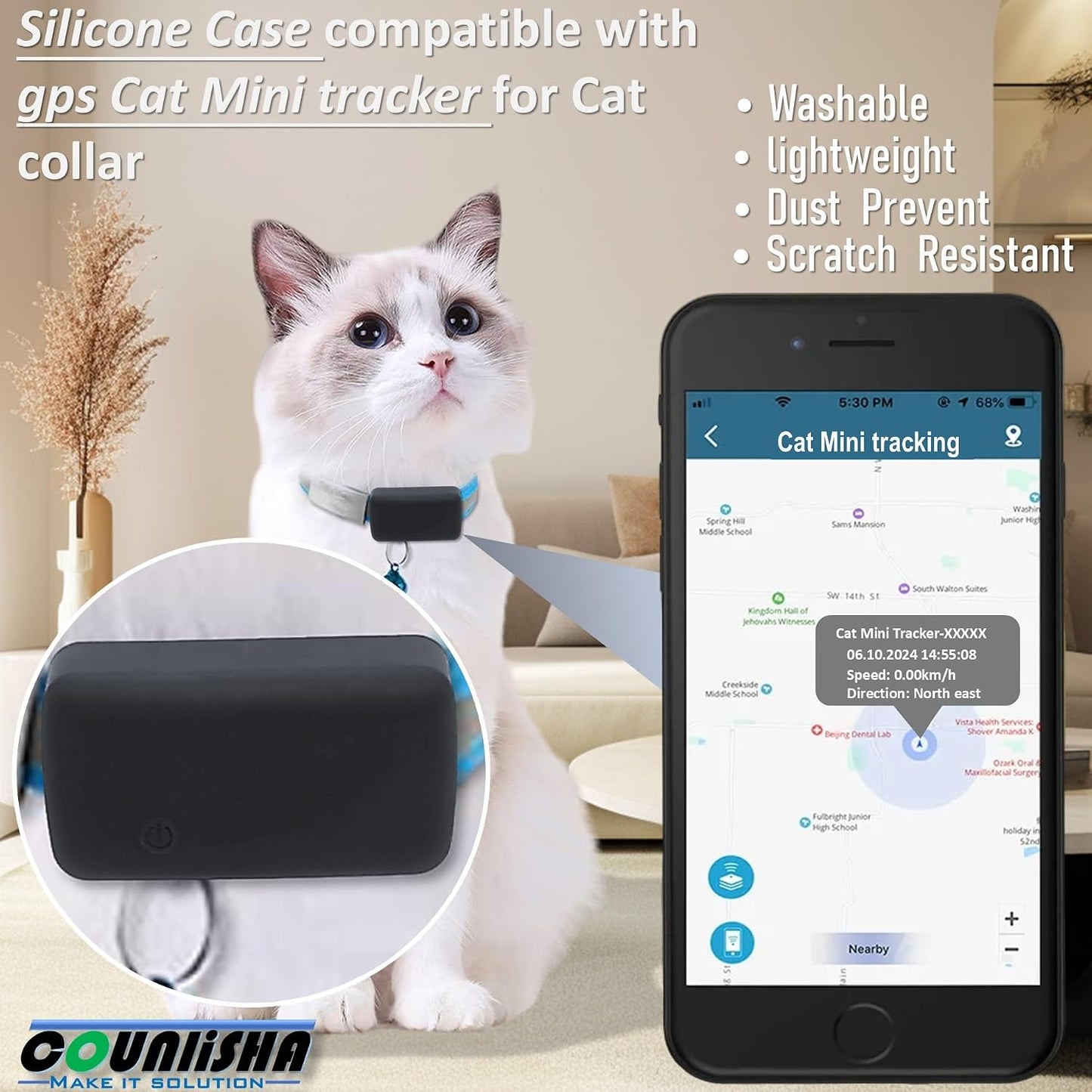 Counlisha (Black,2 Pack) Silicone Holder Compatible for Tractive cat mini Tracker,Rubber Accessories Cover tag