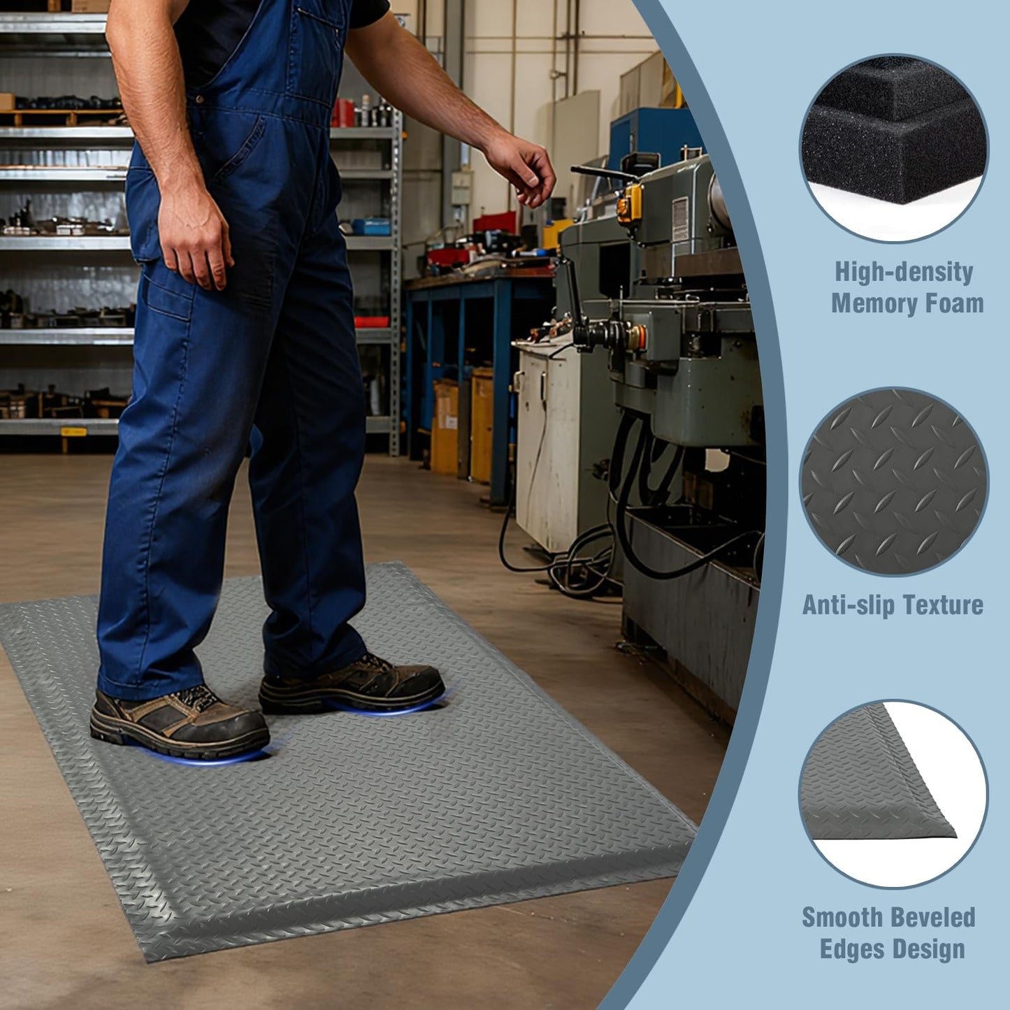 ISXACFF Anti Fatigue Mats Industrial 3' x 6' 15/16" Thick Ergonomic Standing Mat Commercial Kitchen Mat Heavy Duty Diamond Plate Shop Floor Mats Helps Relieve Back and Leg Soreness, Grey