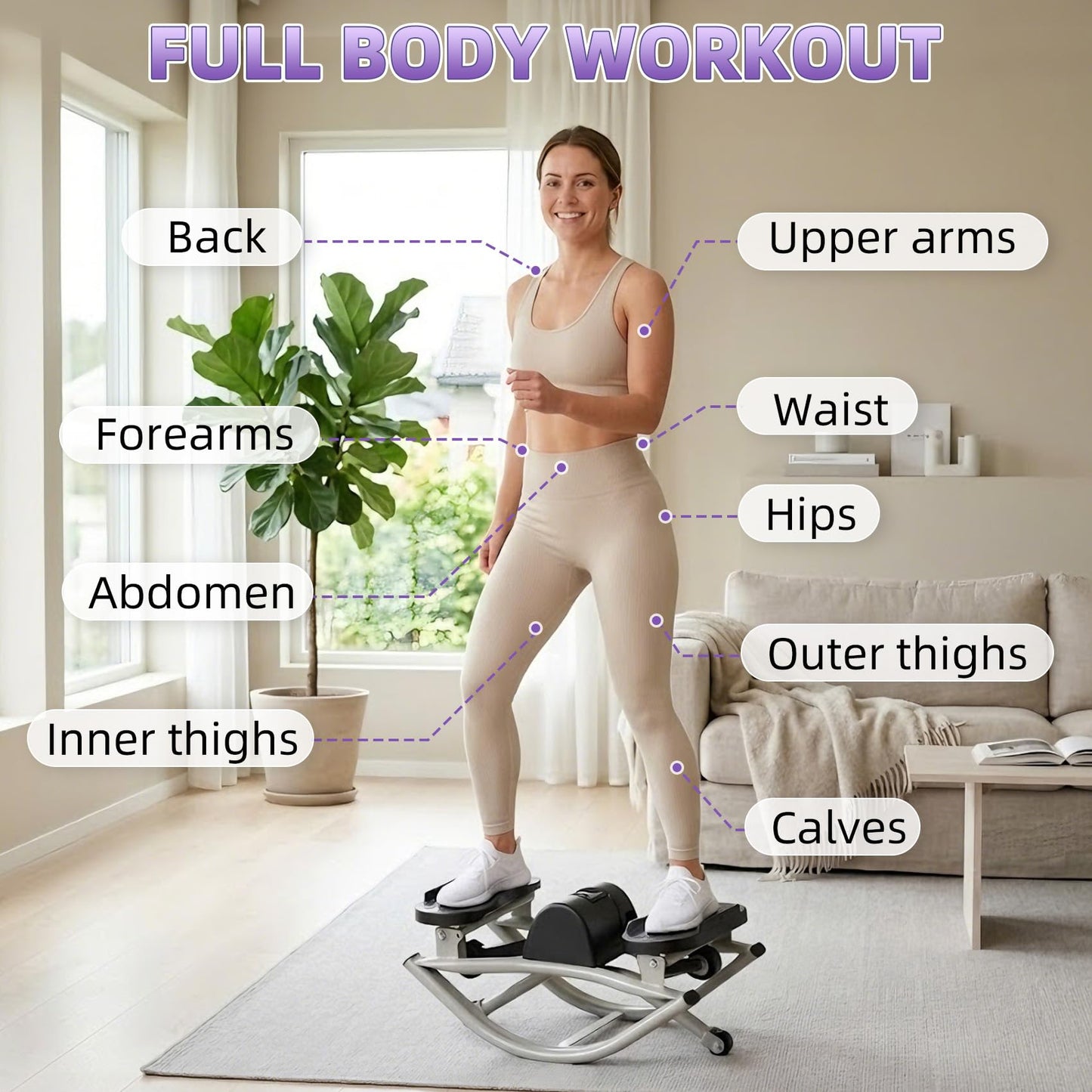 Powants Rock Stepper Side to Side, Rocking Fitness Stepper Home Workout Machine with Resistance Bands for Full Body Workout (Black-Grey)