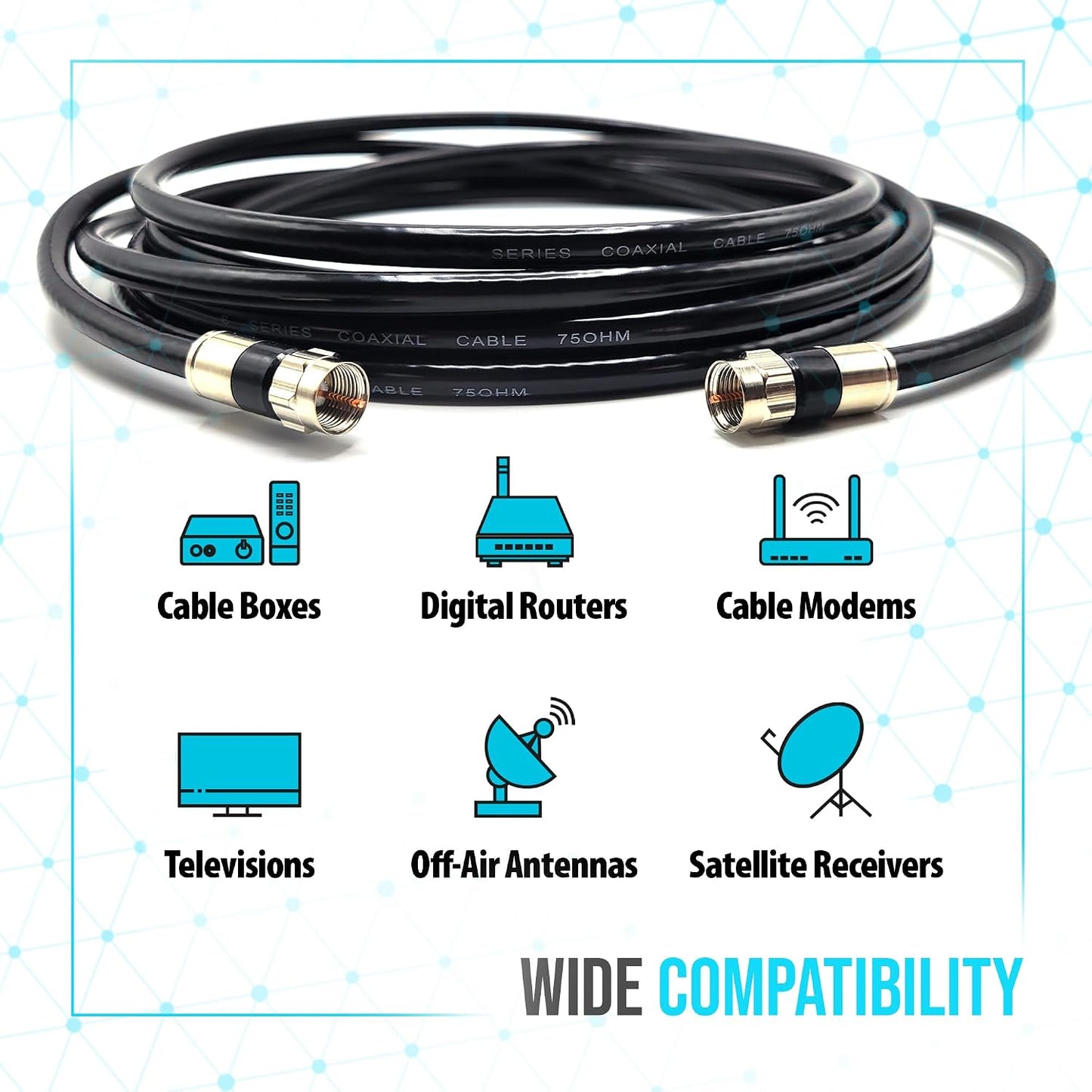 TechDirect RG6 4k 1FT 2FT 3FT 5FT 6FT 10FT 15FT 20FT 25FT 50FT Coaxial Cable - Made in USA for High Speed Internet