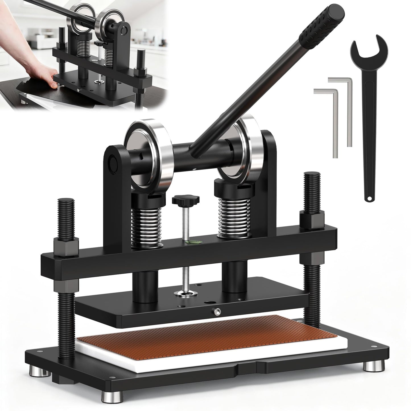 SporGain Leather Cutting Machine, Die Cutter Stamping Machine, Hand Press Mold Cutter, Includes 10.2 x 5.9 Upper Plate, Dual Guide Shafts Die Cut Machine for Various of Materials
