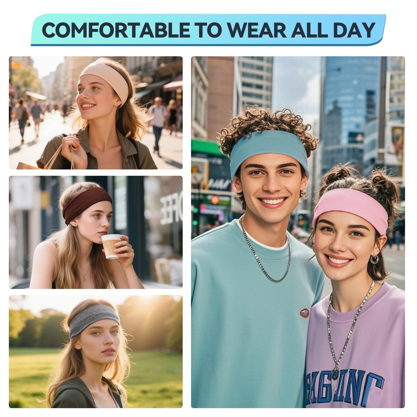 14 PCS Headbands for Women, Soft Elastic Hairbands, Fashion Non-Slip Cotton Sweat-Absorbent Sports Head Bands for Daily Workout, Running, Yoga, Makeup