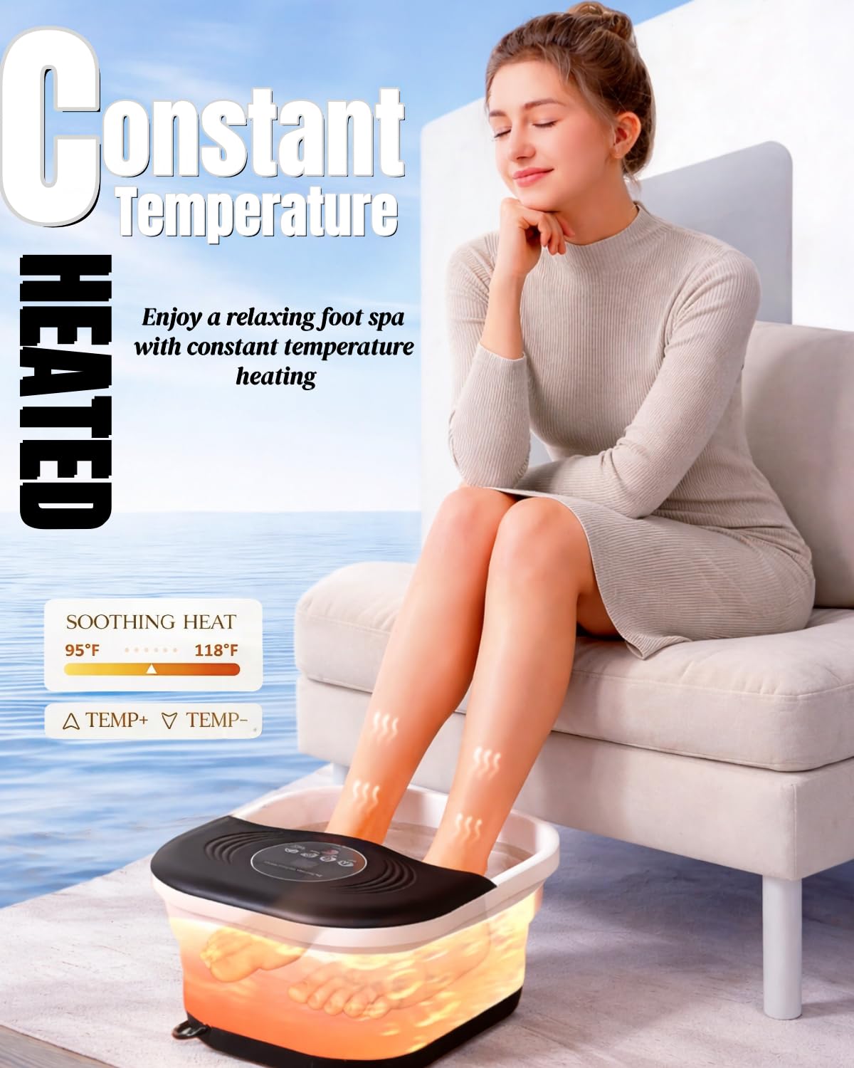 Collapsible Heated Foot Spa with Bubble and Red Light Temperature Control Foot Bath Massager and Soaking Tub Featuring 8 Shiatsu Massage Rollers Pumice Stone and Built-in Timer Ideal Gift for Wife,Mom