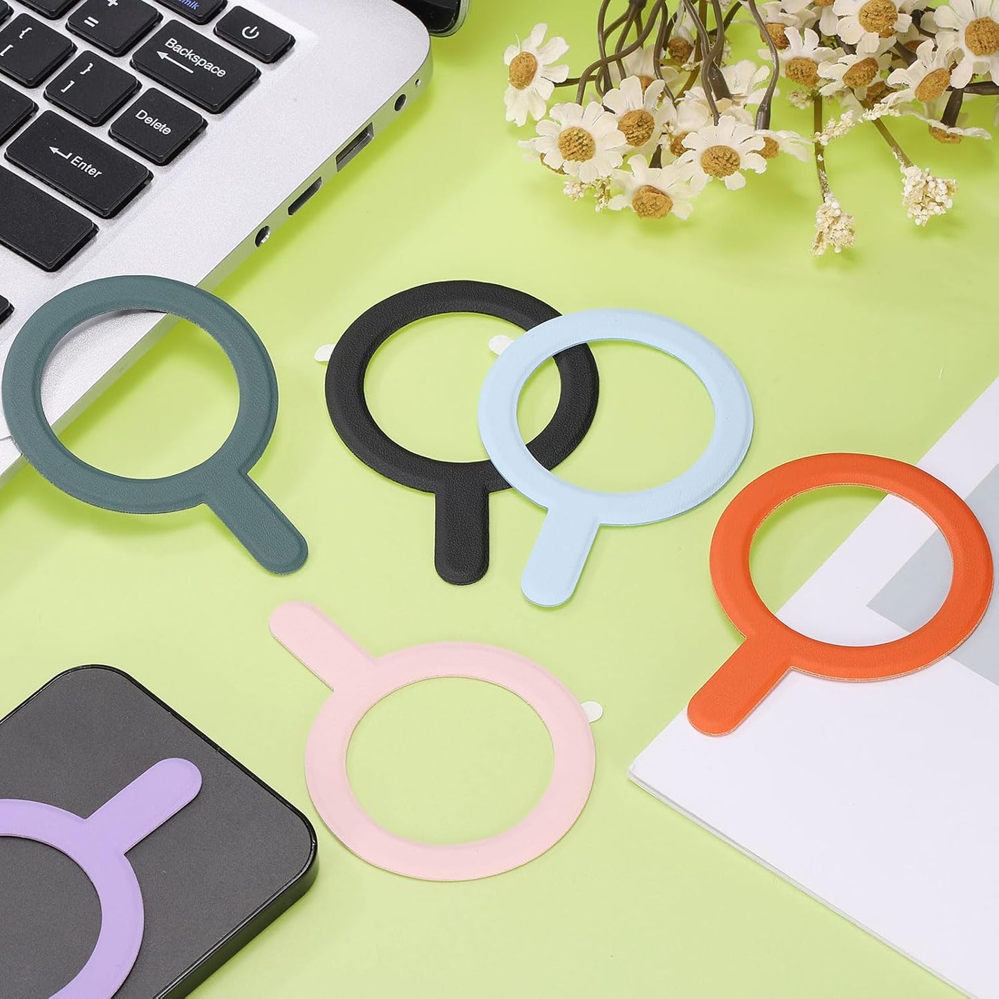 2Pcs uxcell Magnetic Adapter Ring, Magnetic Sticker Ring Leather Universal Magnet Wireless Charging Conversion Kit
