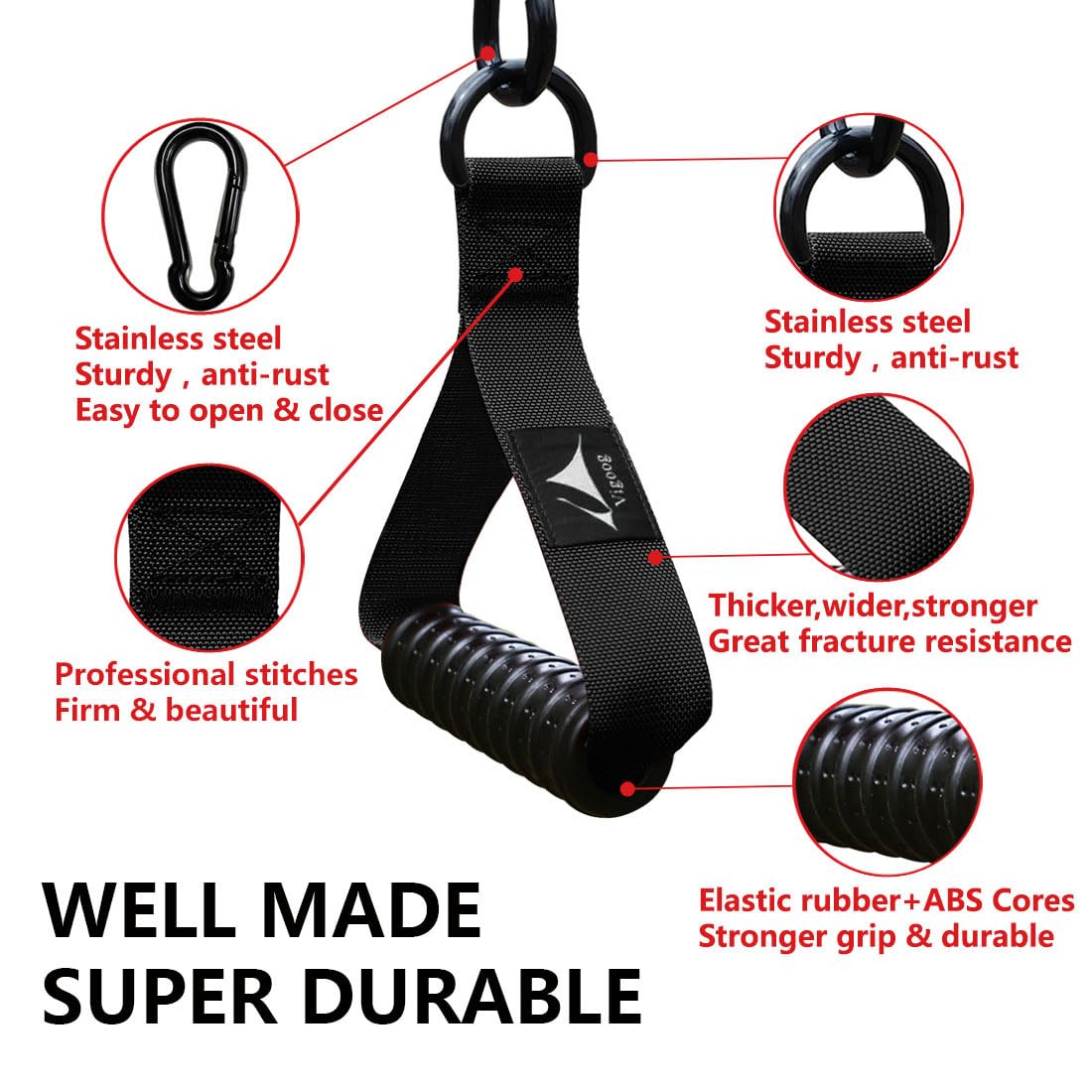 Vigoog Heavy Duty Gym Workout Handle Attachments - Powerful, Comfortable & Anti-Slip Rubber Exercise Grips for Cable Machines, Pulley Systems and Other Fitness Equipments (Carbon Black W)