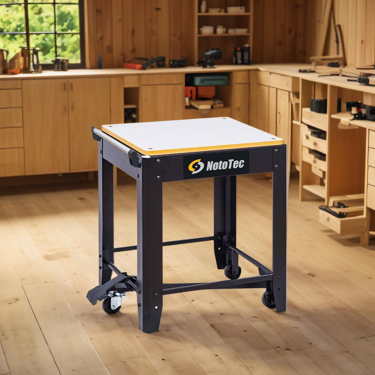 NotoTec Rolling Planer Stand / Planer Cart with Pedal-Activated Wheels & Locking Base, Heavy-Duty Steel Work Stand, 380 lb Capacity, Mobile Stand for Benchtop Planers, Jointers, Bandsaws & Drill Press | 29206U01
