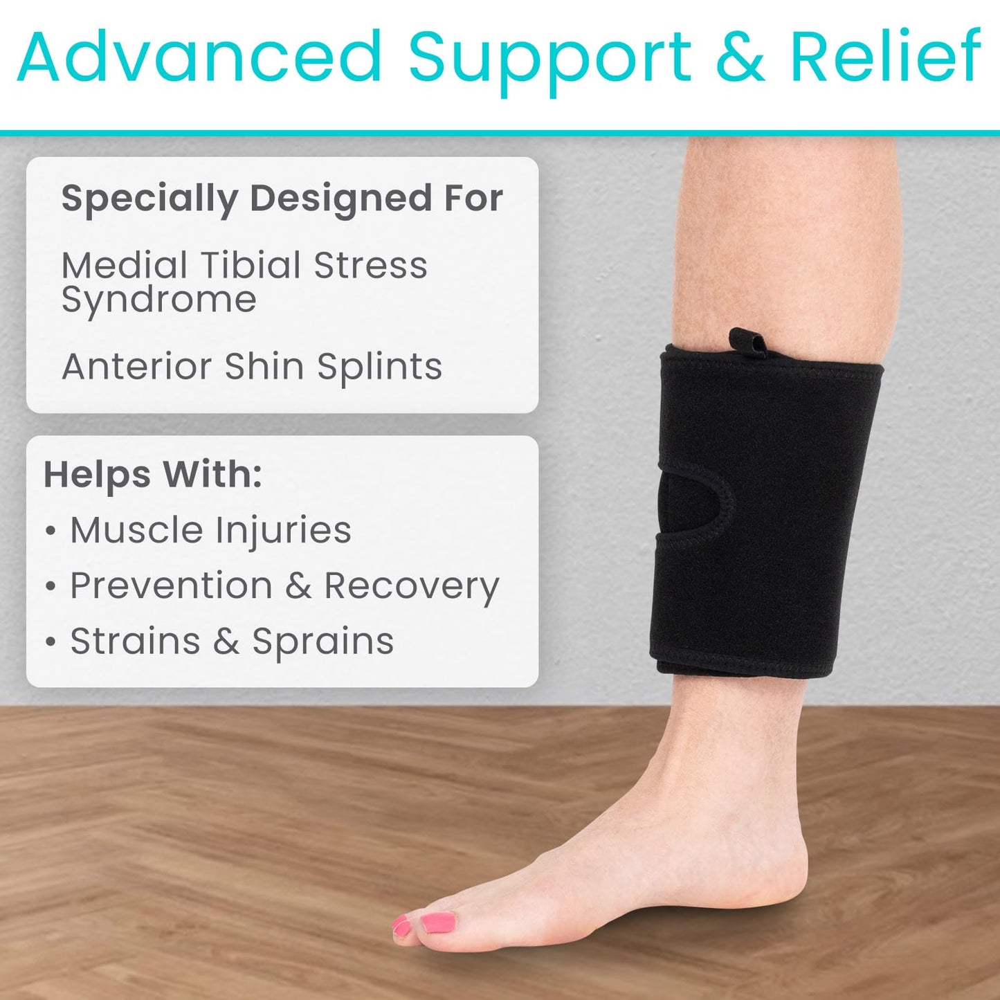 Vive Shin Splint Compression Wrap (Pair) - Adjustable Brace for Pain Relief, Support and Recovery - Lower Calf Compression Sleeve - for Medial Tibial Stress Syndrome and Anterior Shin Splints (Black)