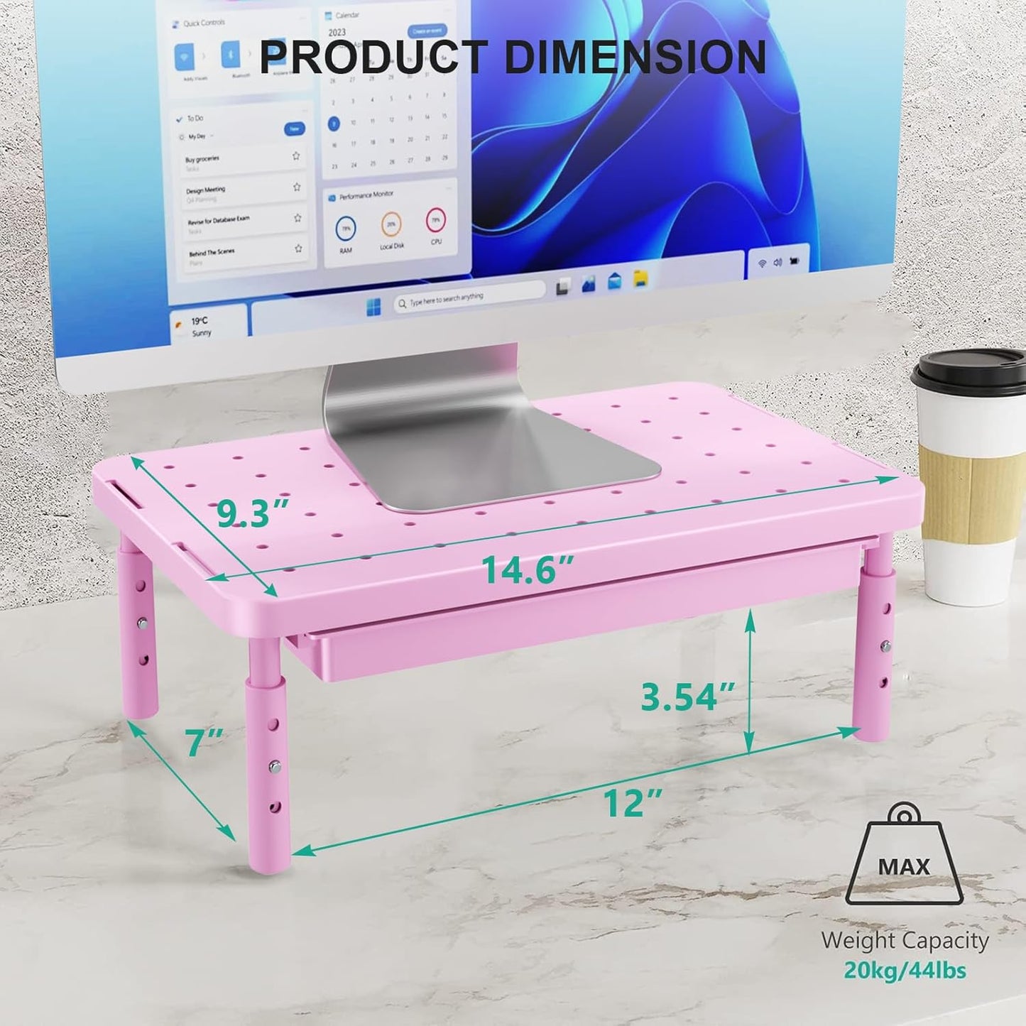 3 (PTT002-P), 1 Pack, WALI Computer Monitor Stand with Storage, Desk Monitor Riser Height Adjustable, Laptop Riser