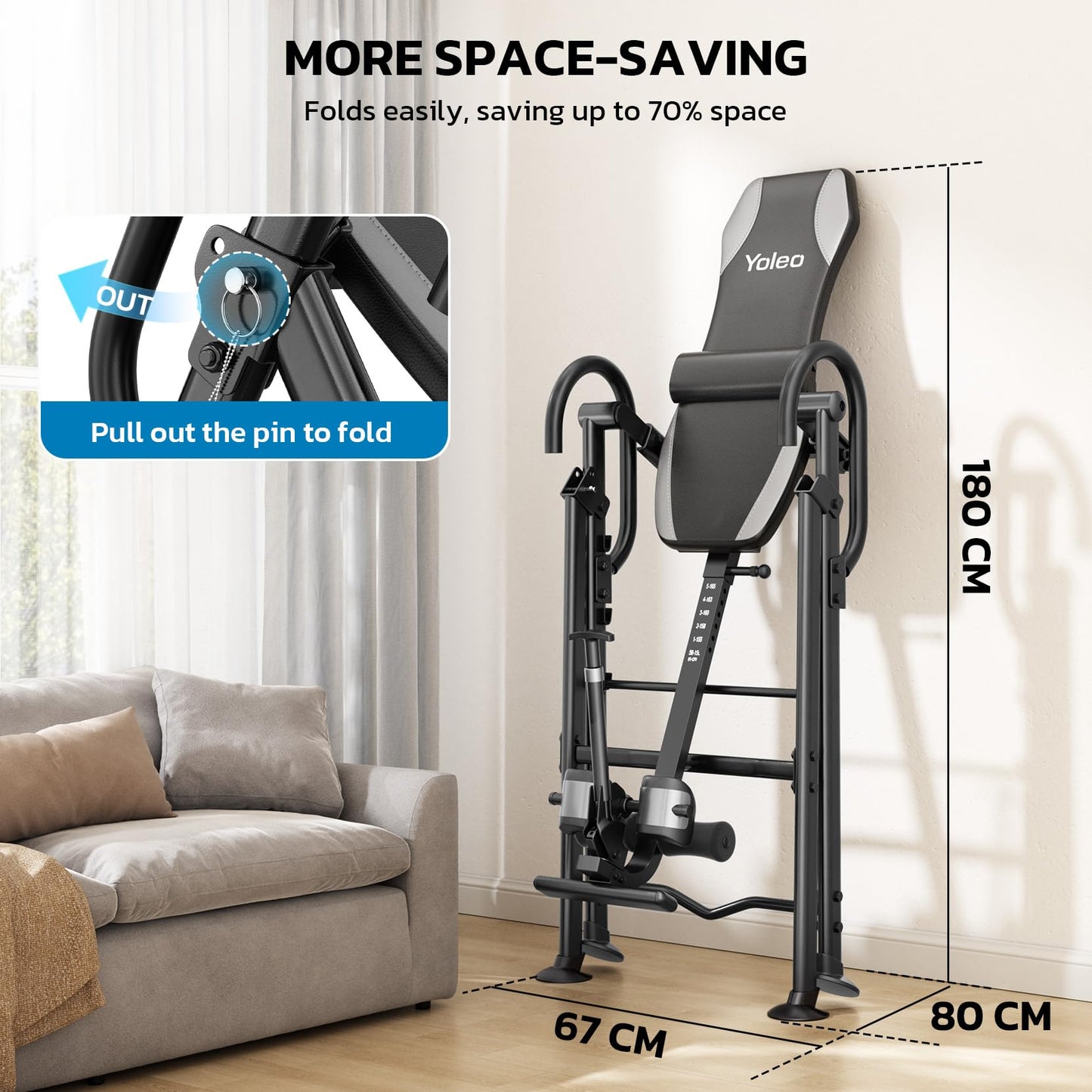 YOLEO Gravity Inversion Table for Back Pain Relief 2026 New Inversion Table w/Lumbar Support Easy to Assemble Back Stretcher Machine 300 lbs (Grey)