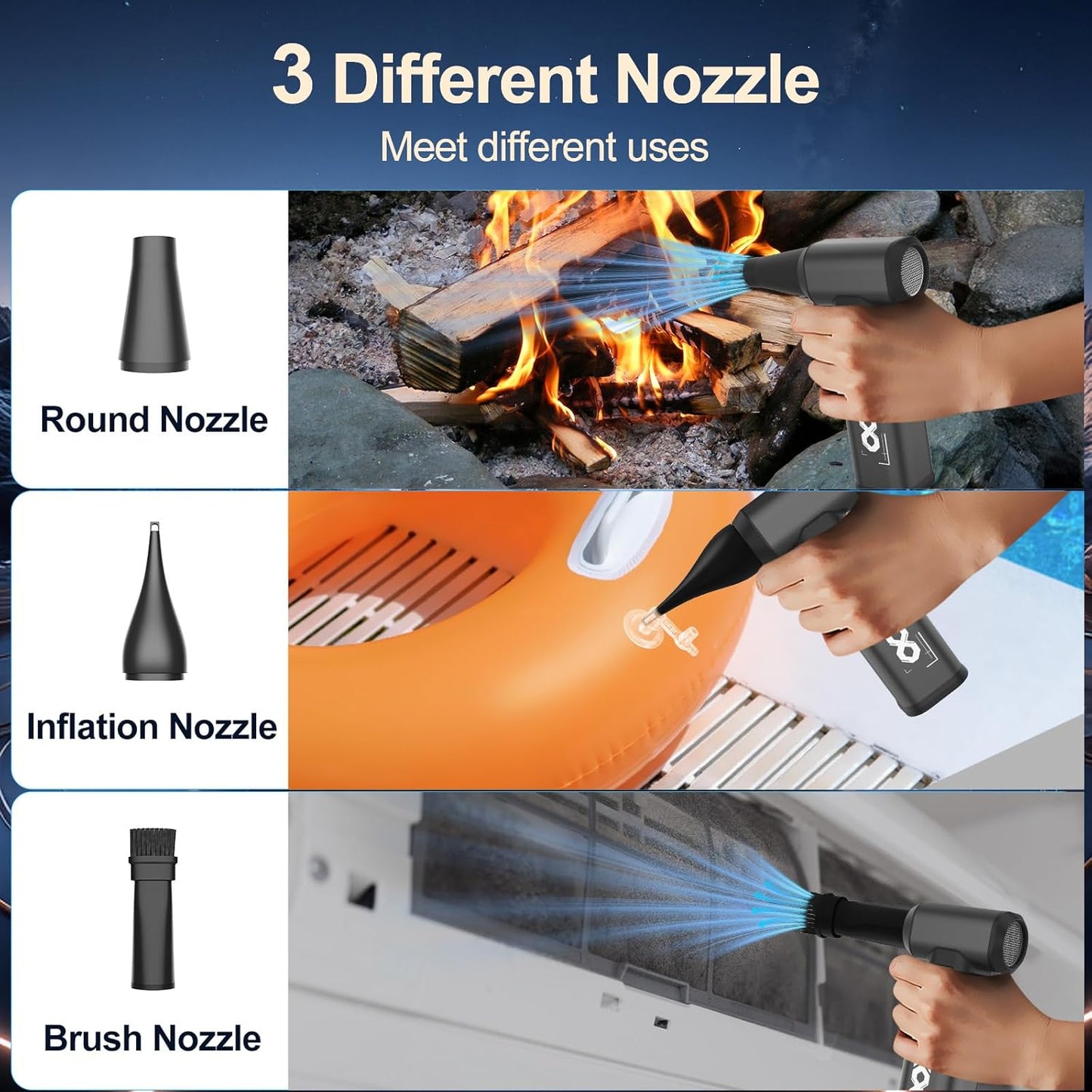 180000RPM Compressed Air Duster, Powerful Cordless Electric Air Duster with Brushless Motor and LED Light, Rechargeable