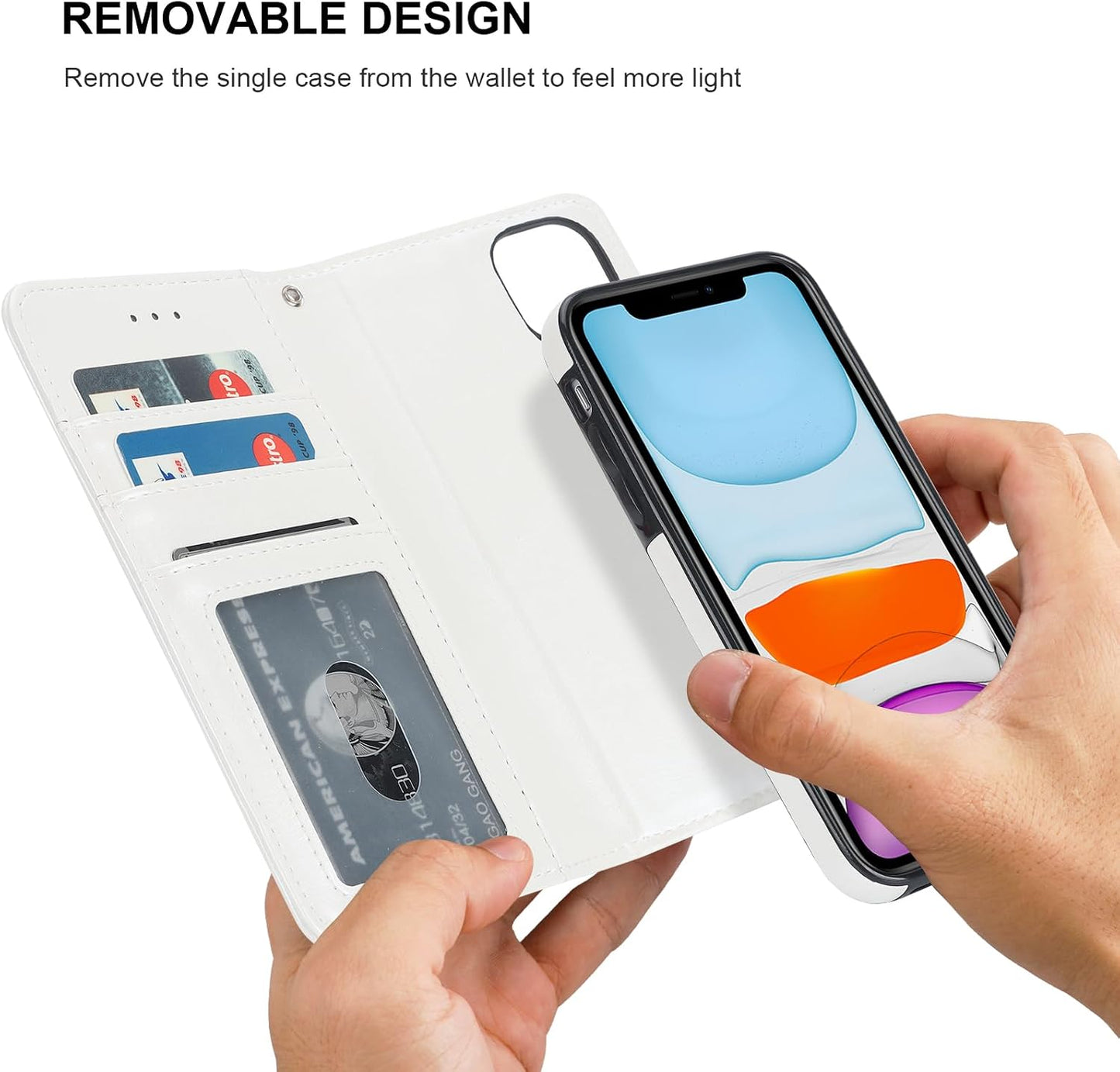 Bocasal 11 11 6.1 inch for iPhone Wallet Case with Card Holder PU Leather Magnetic Detachable Kickstand Shockproof