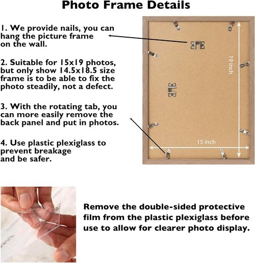 JCJMY 15x19 Picture Frame - Rustic Brown Wall Gallery Frame for Horizontal & Vertical Photos
