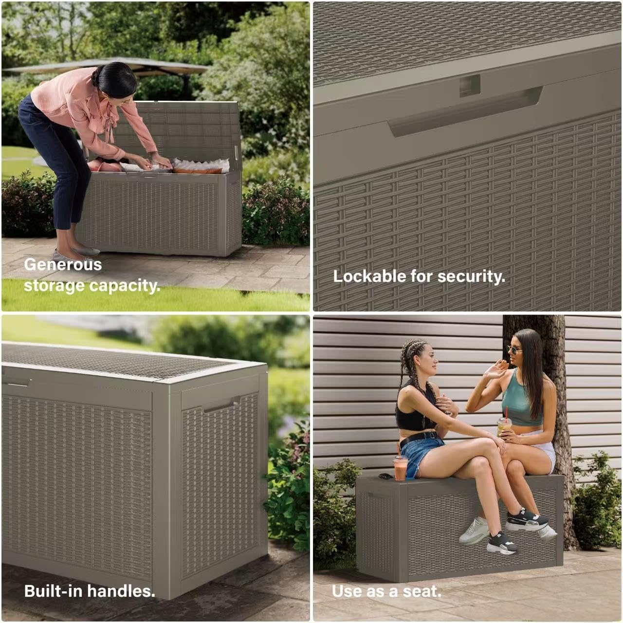 Decksplore Outdoor Storage Box Waterproof, 320 Gallon Lockable Resin Deck Box, Patio Storage Bin for Pool Accessories Cushion Furniture, Garden Tools, UV-Resistant Outside Delivery Grey