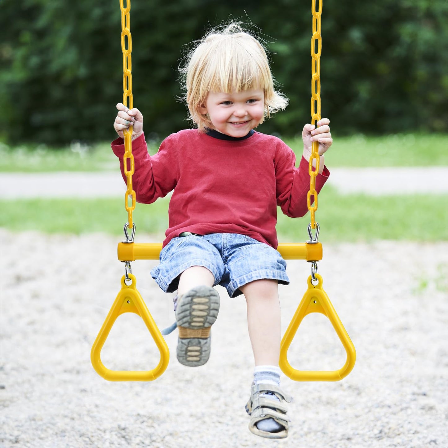Covzoe Trapeze Swing Bar Rings, 17" Heavy Duty Plastic Coated Chains Swing Set Chain with Locking, Trapeze Monkey Bar Accessories for Home Gym, Strength Training, Fitness