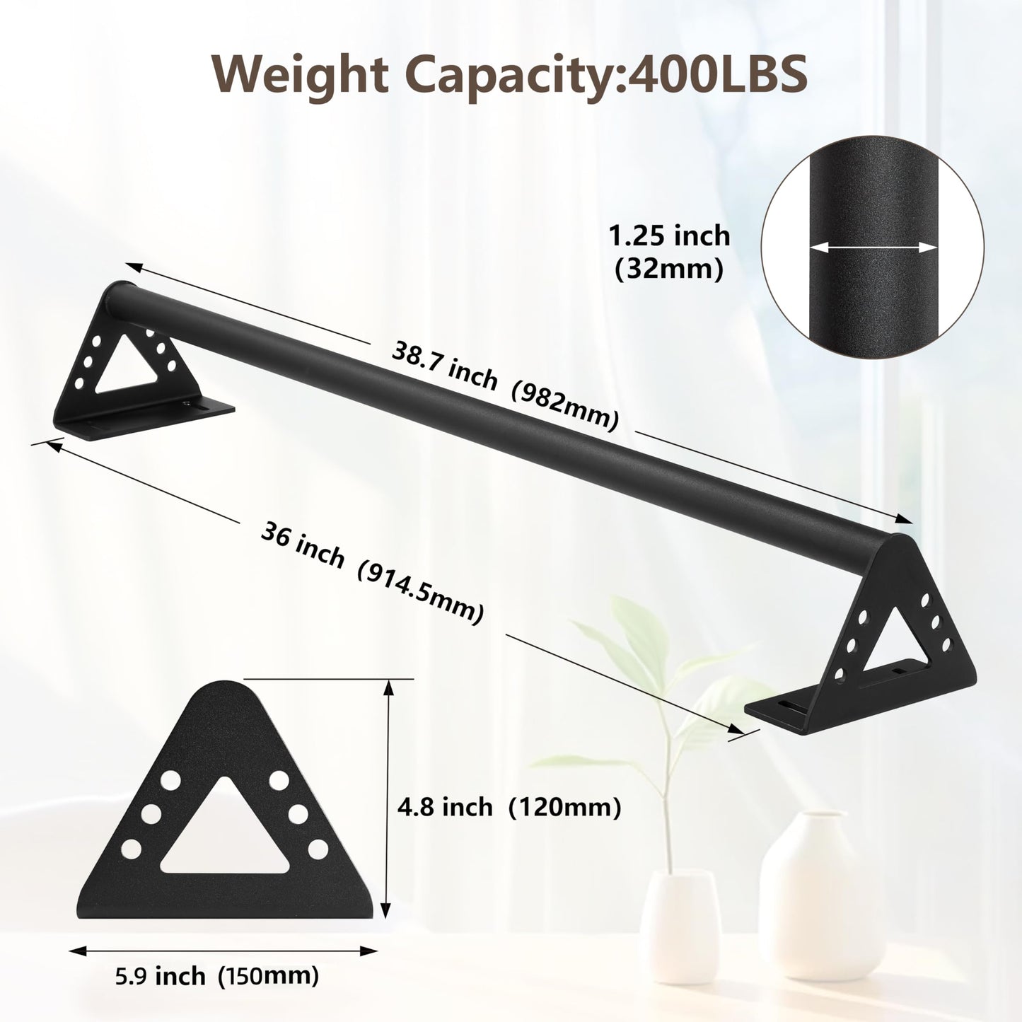 Purife Wall Mounted Pull Up Bars Doorway, Heavy Duty Strength Training Pull-Up Bars for Doorframe, Support Beam or Joist Mount Thick Metal Sturdy Chin Up Bars 500 lbs