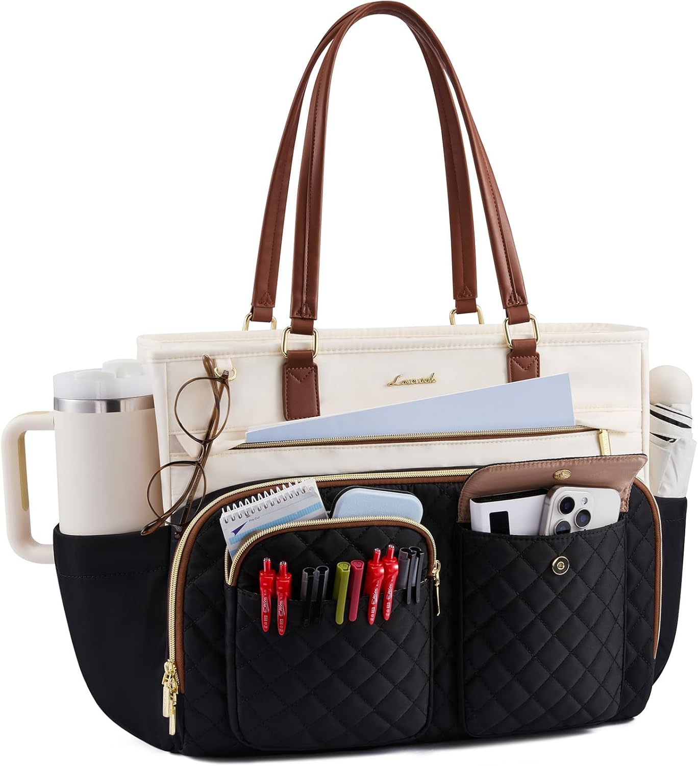 LOVEVOOK 17.3 Inch 17.3 Inch Tote Bag for Women, Work Bag with Large Cup Holder, Large Capacity Teacher Tote with Multi