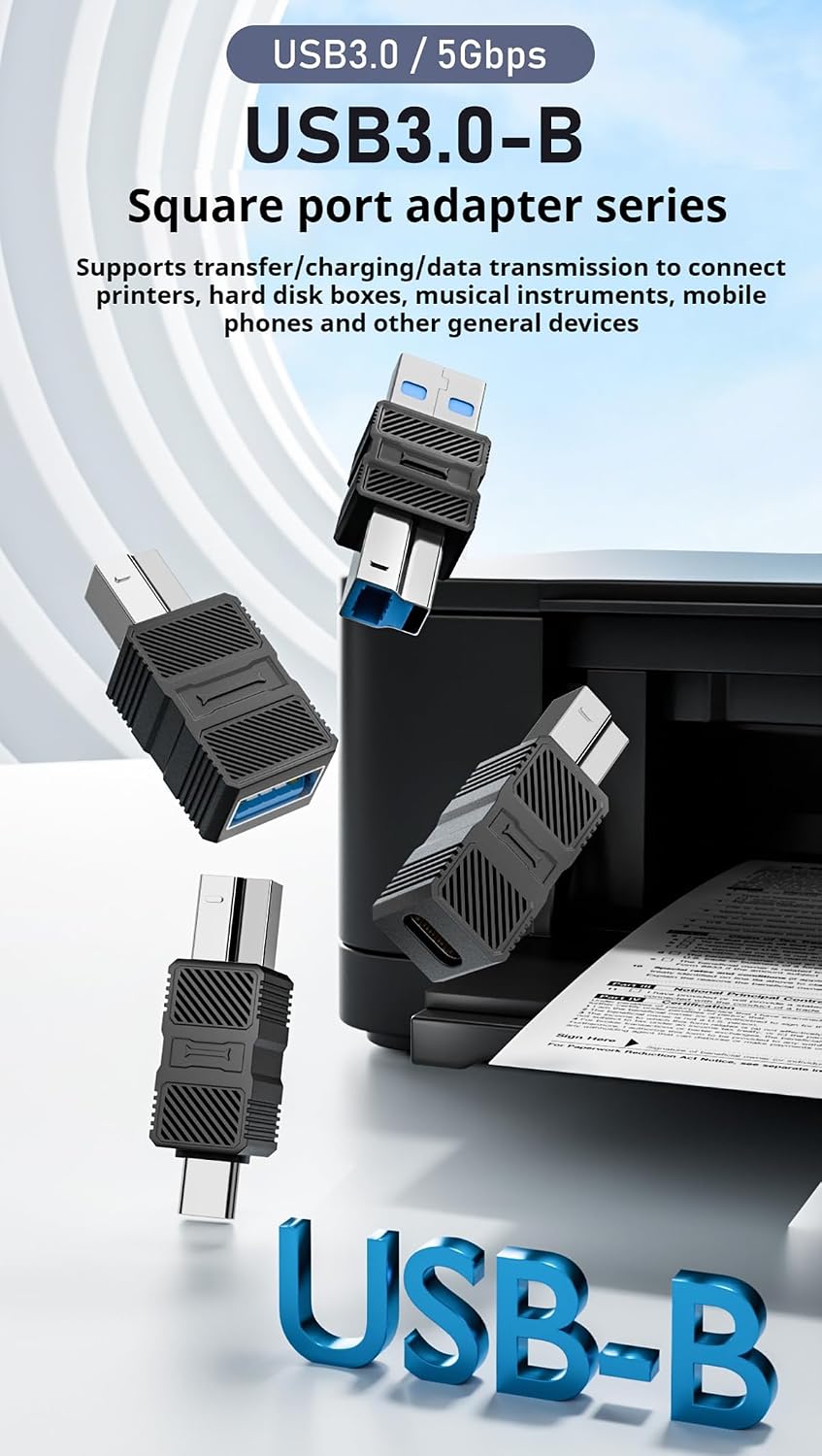WITRN 3.0 USB C to B Adapter, USB Type-C to USB B Square Connector for Printer, Hard Drive Enclosure, Copier, Scanner