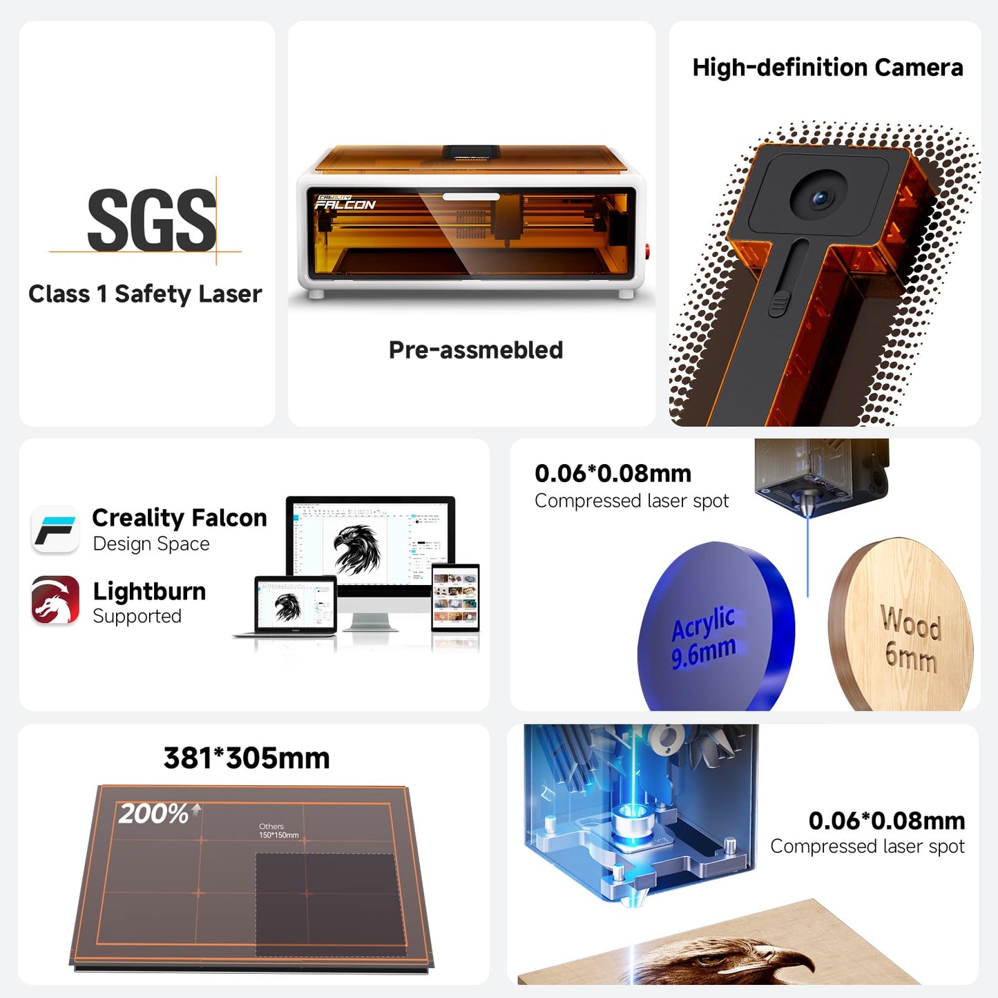 Creality Falcon A1 10W Laser Engraver, Enclosed Laser Cutter with Air Assist, HD Camera Positioning, Beginner-Friendly, Class 1 Safety Engravering Machine for Wood and Metal, Acrylic(White)
