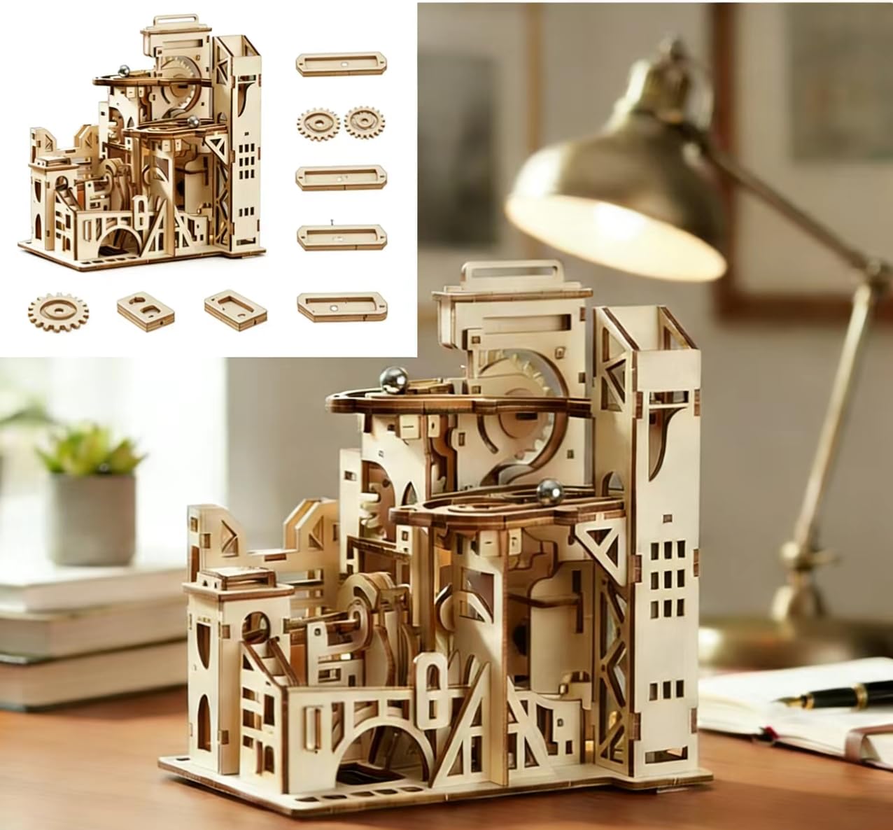 3D Wooden Puzzle for Adults, Marble Run - Advanced Roller Coaster Model Building Set, DIY Wooden Marble Run Track and 3D Jigsaw Puzzle for Adults and Teenagers, challenging Birthday Gift