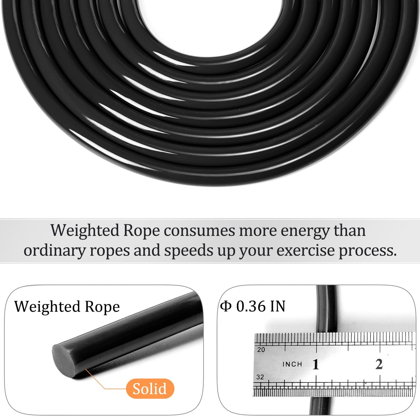 Mangodan 1LB Weighted Jump Ropes for fitness Women Men, Tangle-Free Ball Bearing Rapid Speed Skipping Jump Rope with Adjustable 9mm Cotton & PVC Cord, Aluminum Handles for MMA, Boxing, CrossFit, Weight-loss Workouts，Black