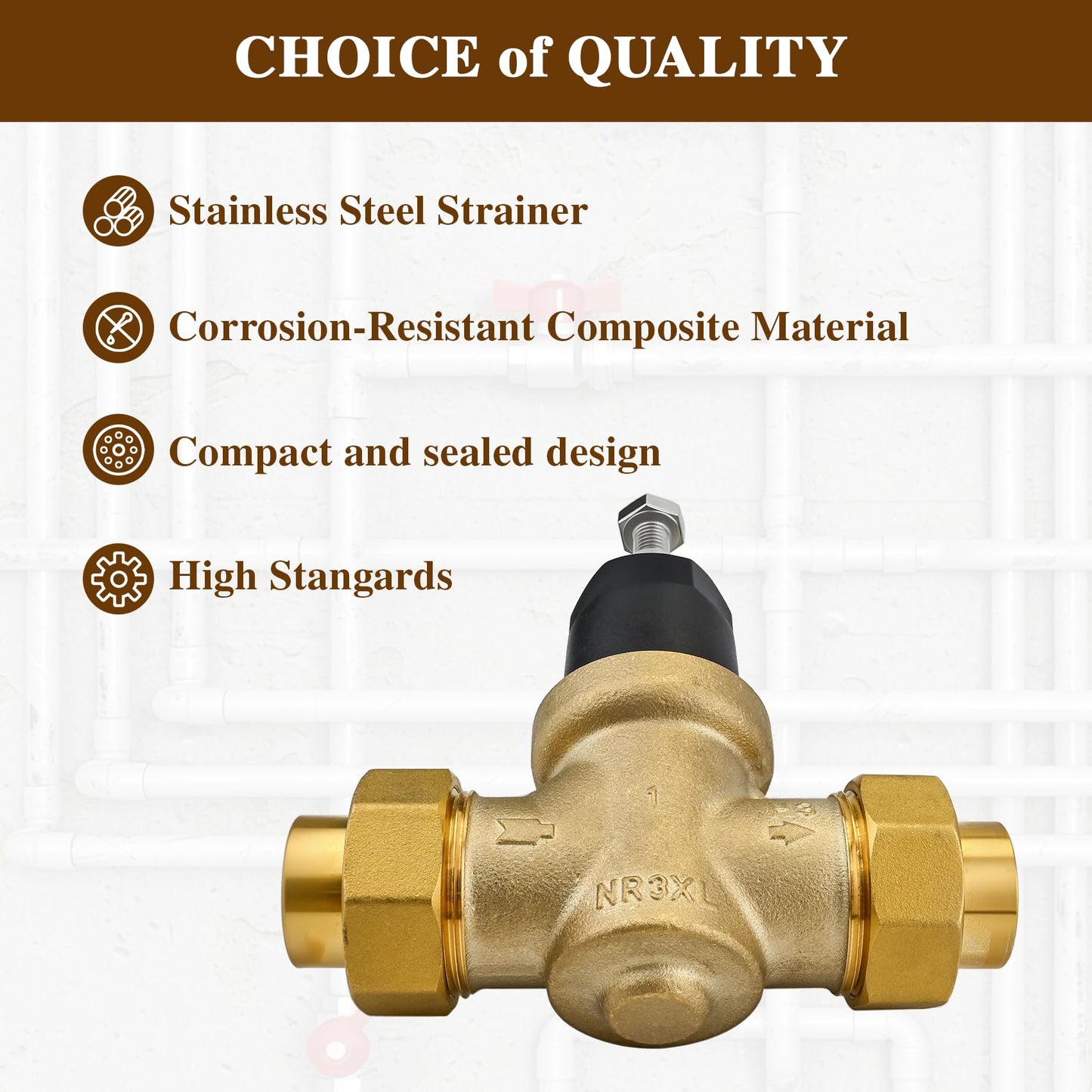 1" NR3XLDU Water Pressure Reducing Valve, 1" NR3XL with Double Union FNPT Connection, No Lead Water Pressure Regulator for Home & Commercial Use