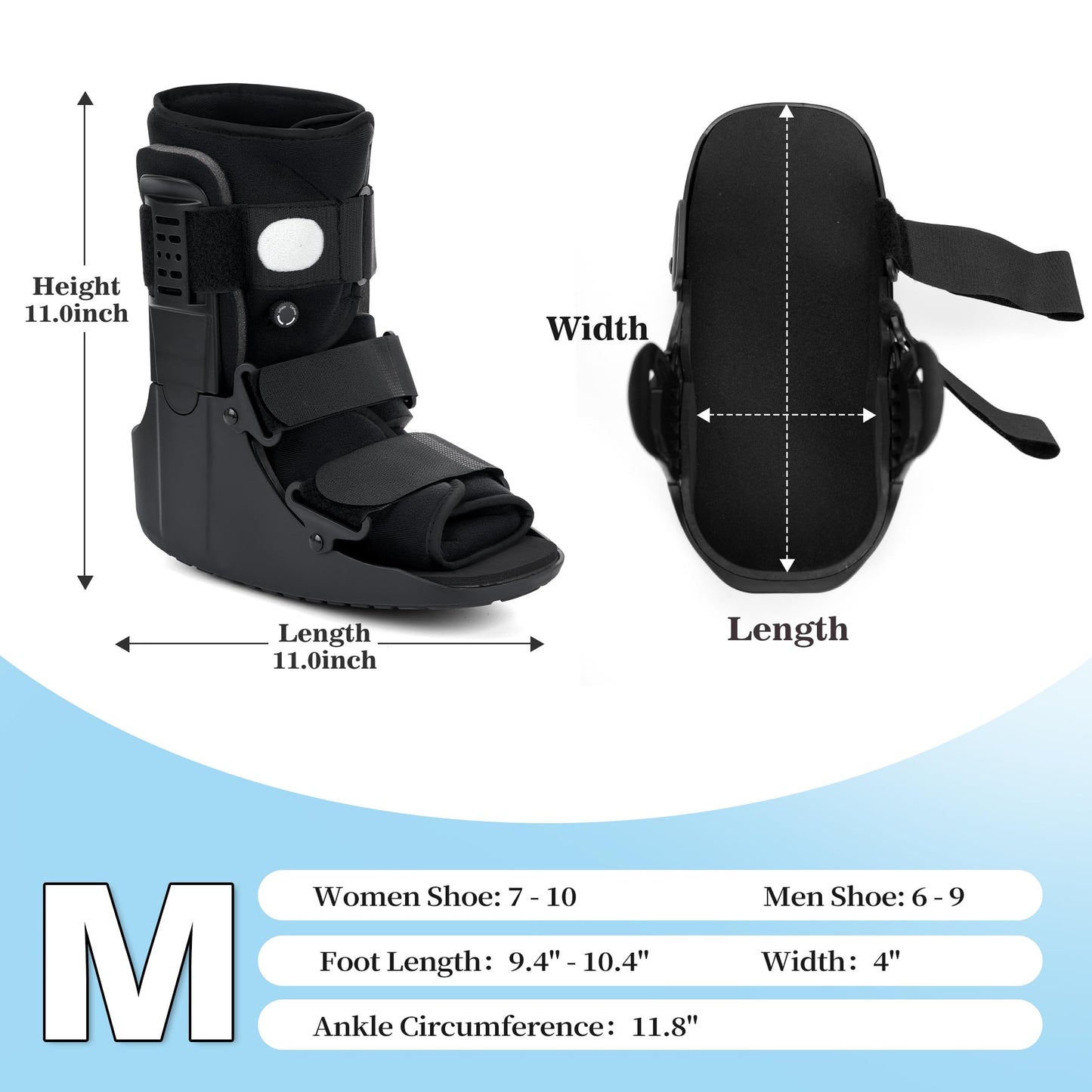 honarry Walking Boot for Broken Foot & Injuries - Lightweight Medical Boot with Anti-Slip Sole, Adjustable Straps & Rigid Support for Ankle/Foot Recovery M