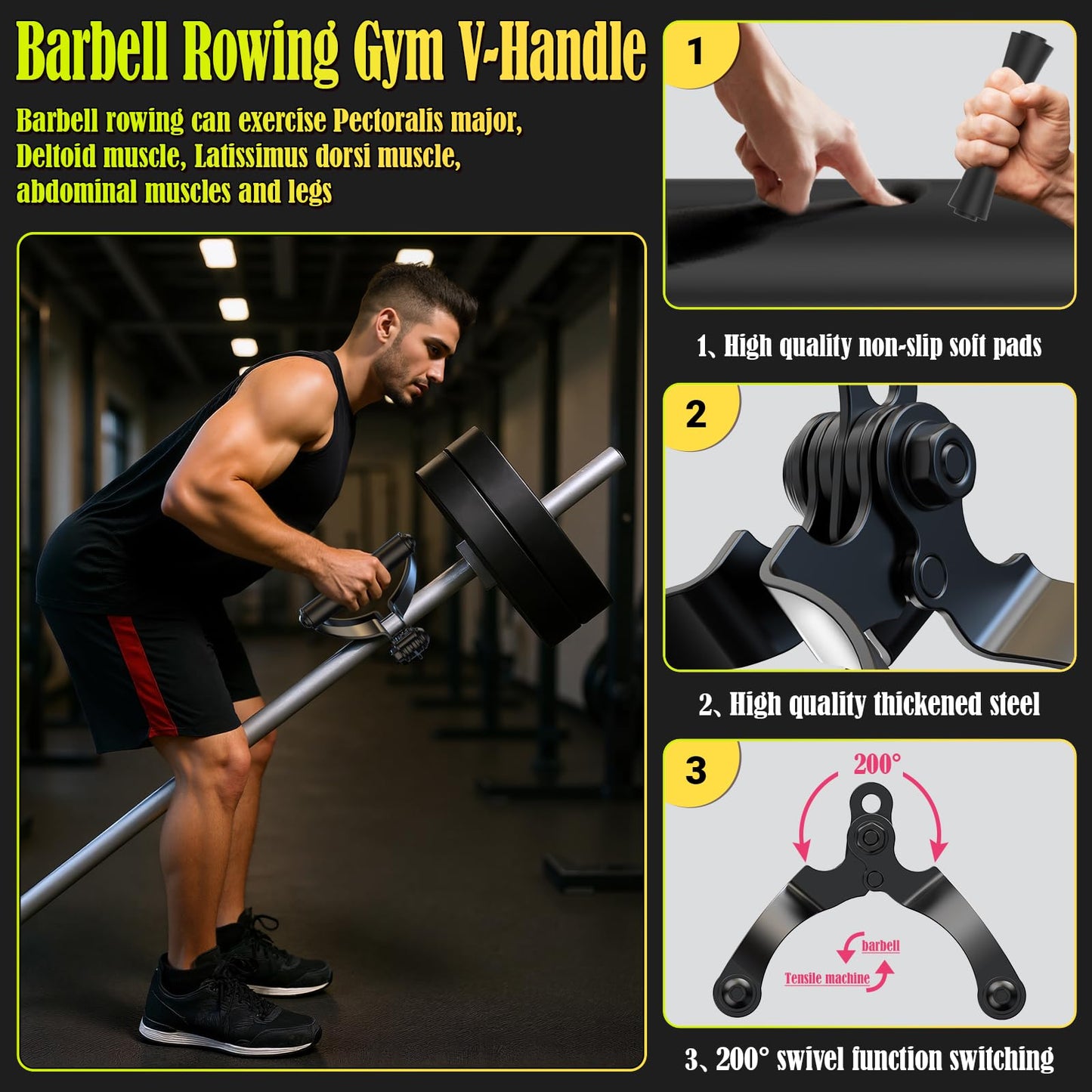 V Bar Landmine Attachment - T Bar Row Handle for Olympic Barbell, Multi-Grip V-Handle with Non-Slip Rubber Grip for Landmine Exercises, Seated Rows, Face Pulls, Strength Training (Fits 1" & 2" Bars)