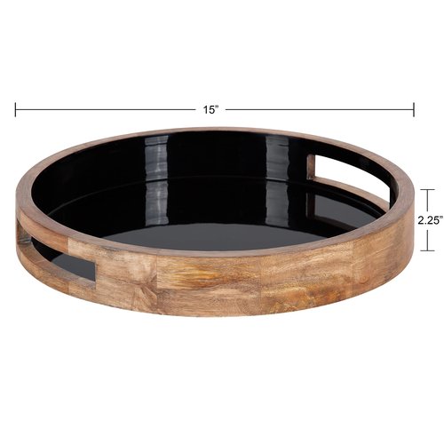 Kate and Laurel Ehrens Modern Wooden Tray, 15 inch Diameter, Natural and Black, Round Accent Tray for Farmhouse Decor