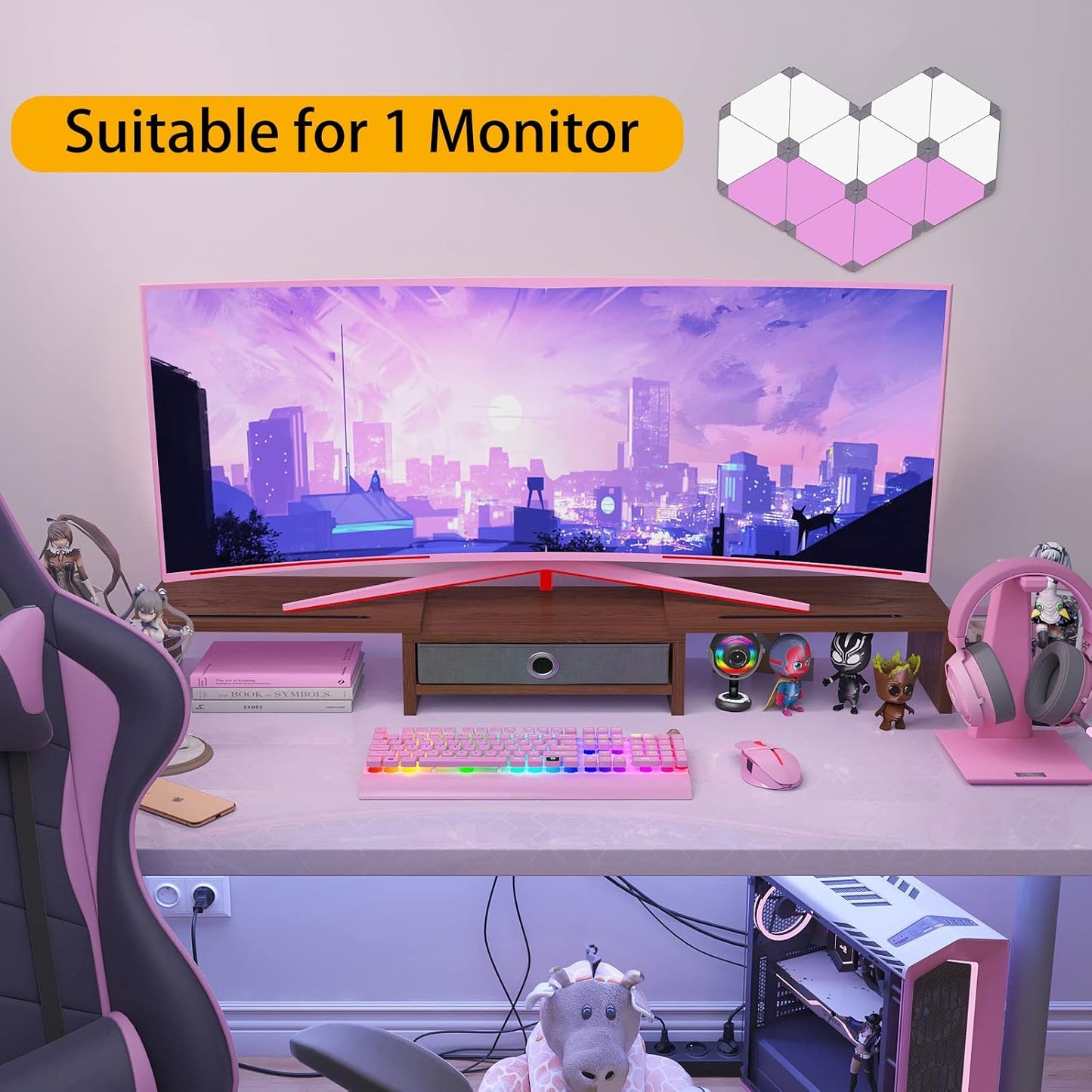 2 WESTREE Dual Monitor Stand Riser with Drawer - Adjustable Length and Angle, Phone Hold, Desktop Organizer