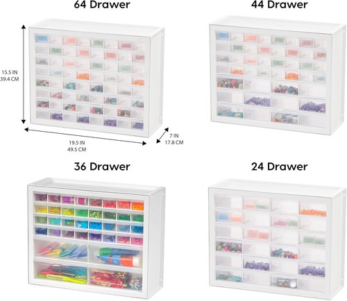 IRIS USA 44-Drawer Storage Cabinet - Stackable Organizer for Screws, Nuts, Bolts & Crafts - White