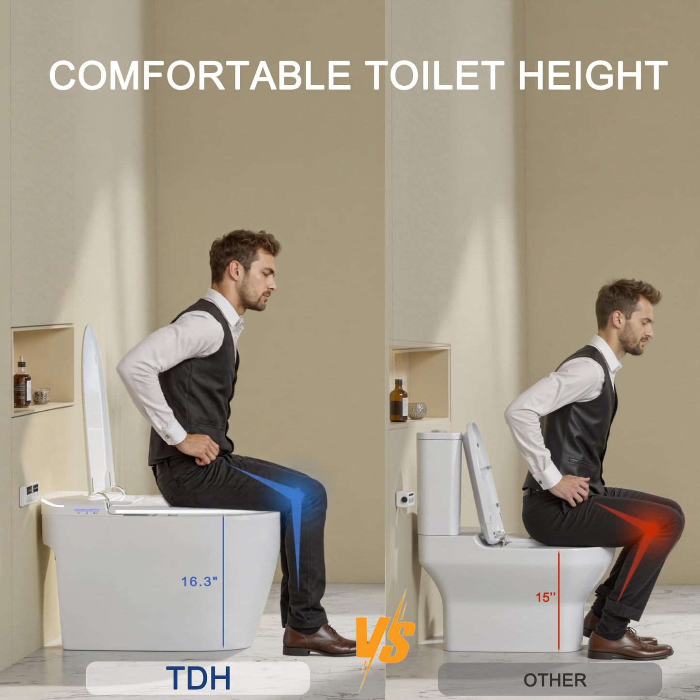 TDH Modern Smart Toilet, Upgrade Gourd-Shaped Heated Seat with Warm Water Wash, Aromatherapy Spray & Foam Shield, Air Dryer, Foot Sensor,Auto Flushing & Open Close Lid