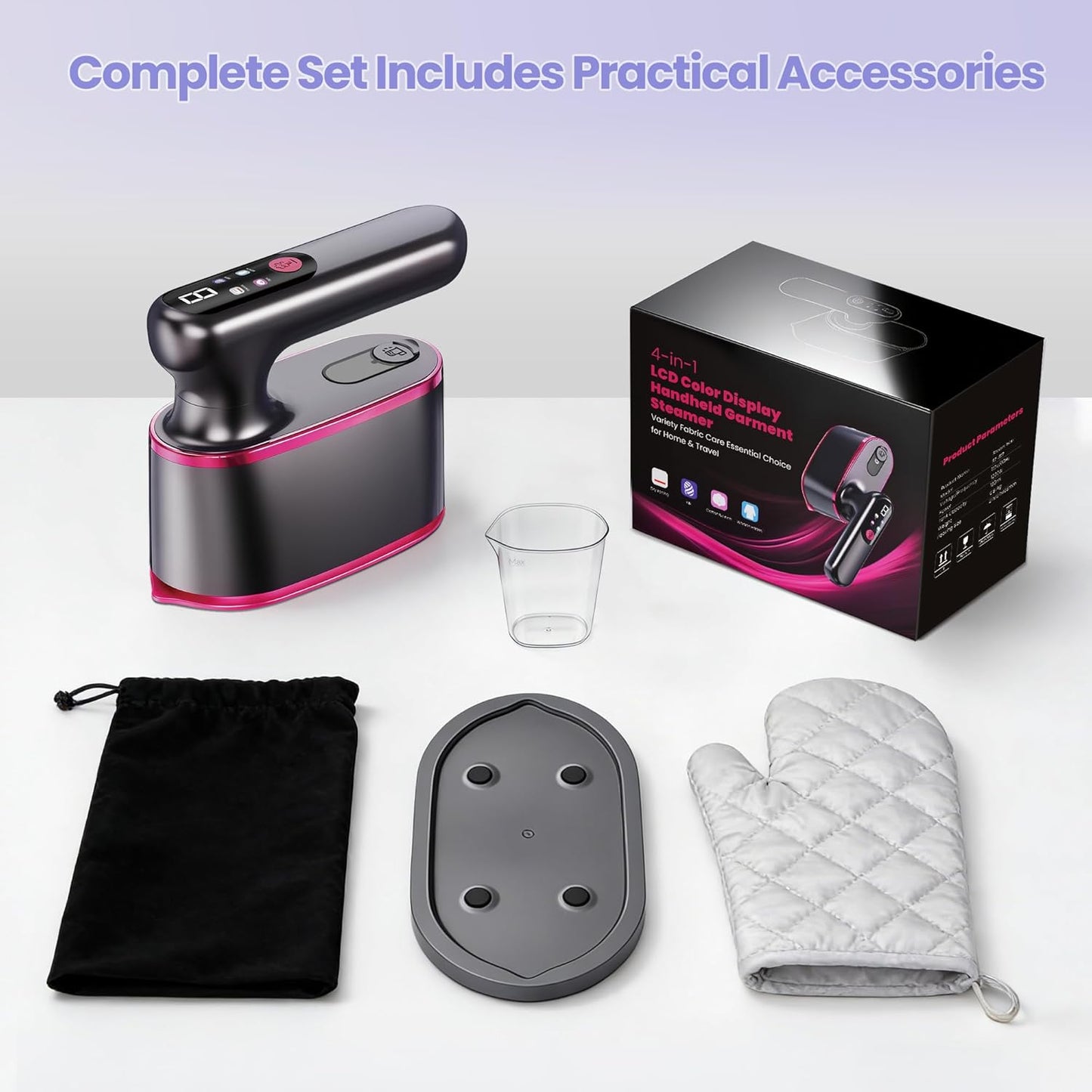 Skiennix Portable Handheld Travel Steamer - 2-in-1 Iron & Steamer with LCD Display, 1200W Fast Heat-Up, 180ml Tank for 20 Min Wrinkle Removal