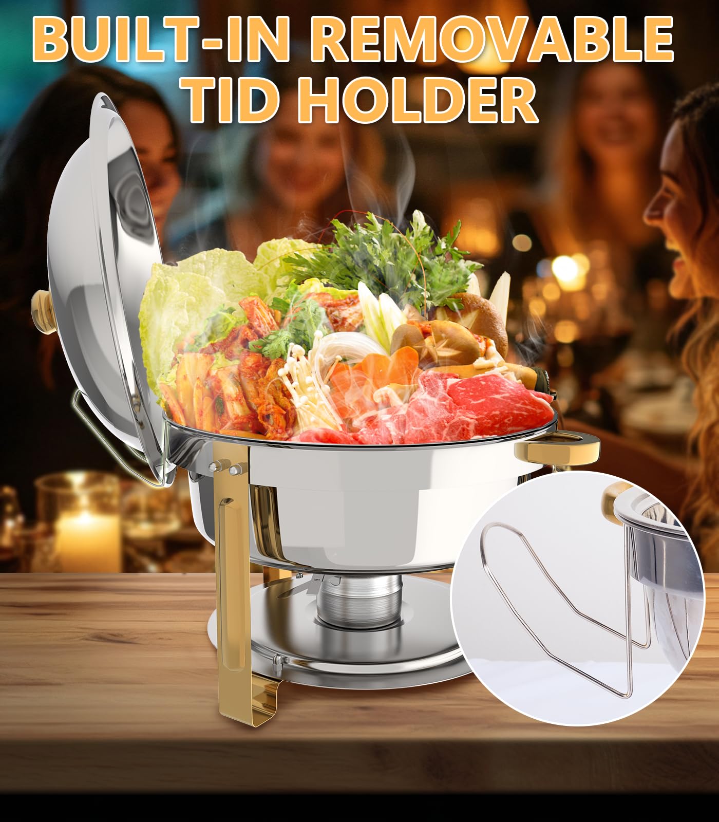 Chafing Dishes for Buffet 4 Pack, 6QT Round Chafing Dish Buffet Set Stainless Steel Buffet Food Warmers Set for Catering Events Party Dinner with Complete Set, Gold and Silver Chafing Dishes for Party