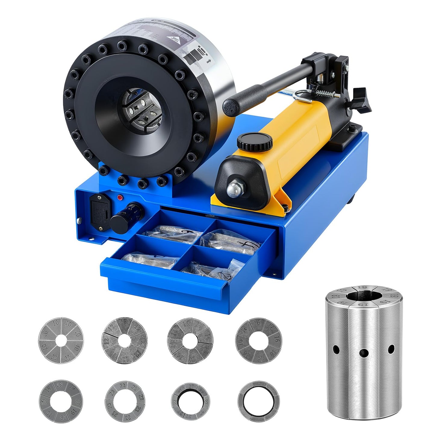 VEVOR High Pressure Hydraulic Hose Crimper, Manual Hose Crimping Tool with 8 Dies & 0.24"-1.1" Crimping Range, Suitable for Low & High-Pressure Oil Pipes, Gas/Water/Auto AC Hoses & Cable Joints