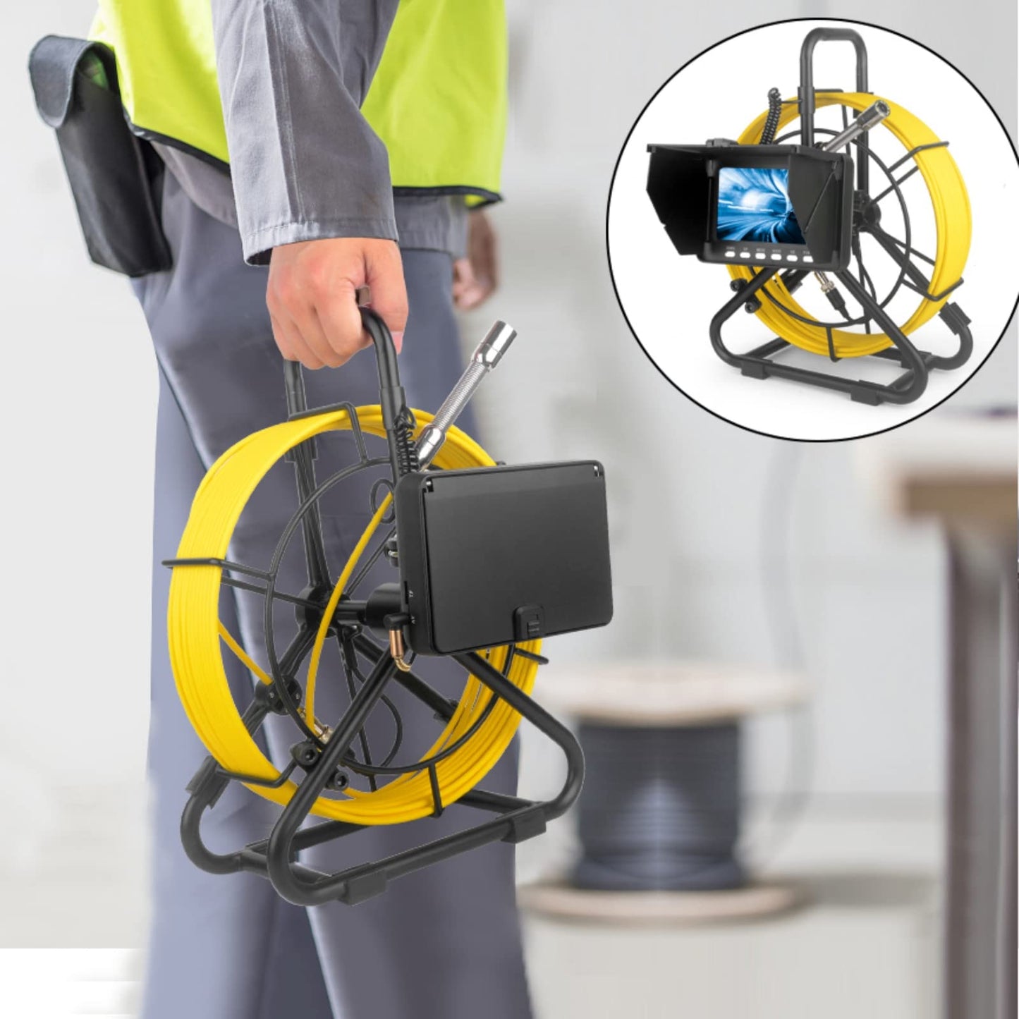 KAOLALI Endoscope Sewer Camera with Light Pipeline Inspection Endoscope Camera 5” high Resolution Screen 6 LED Light with DVR Function Snake Cable Waterproof for Sewer Line Home Pipe Plumbing