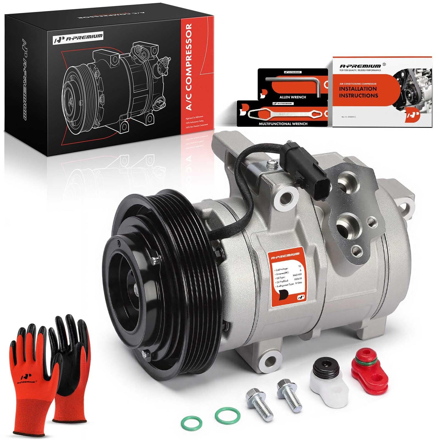 A-Premium A/C Compressor with Clutch Compatible with Chrysler 300 Dodge Charger 2.7L 2006-2010, Magnum 2.7L 2006-2008, 10S17C Style, 6 Grooves