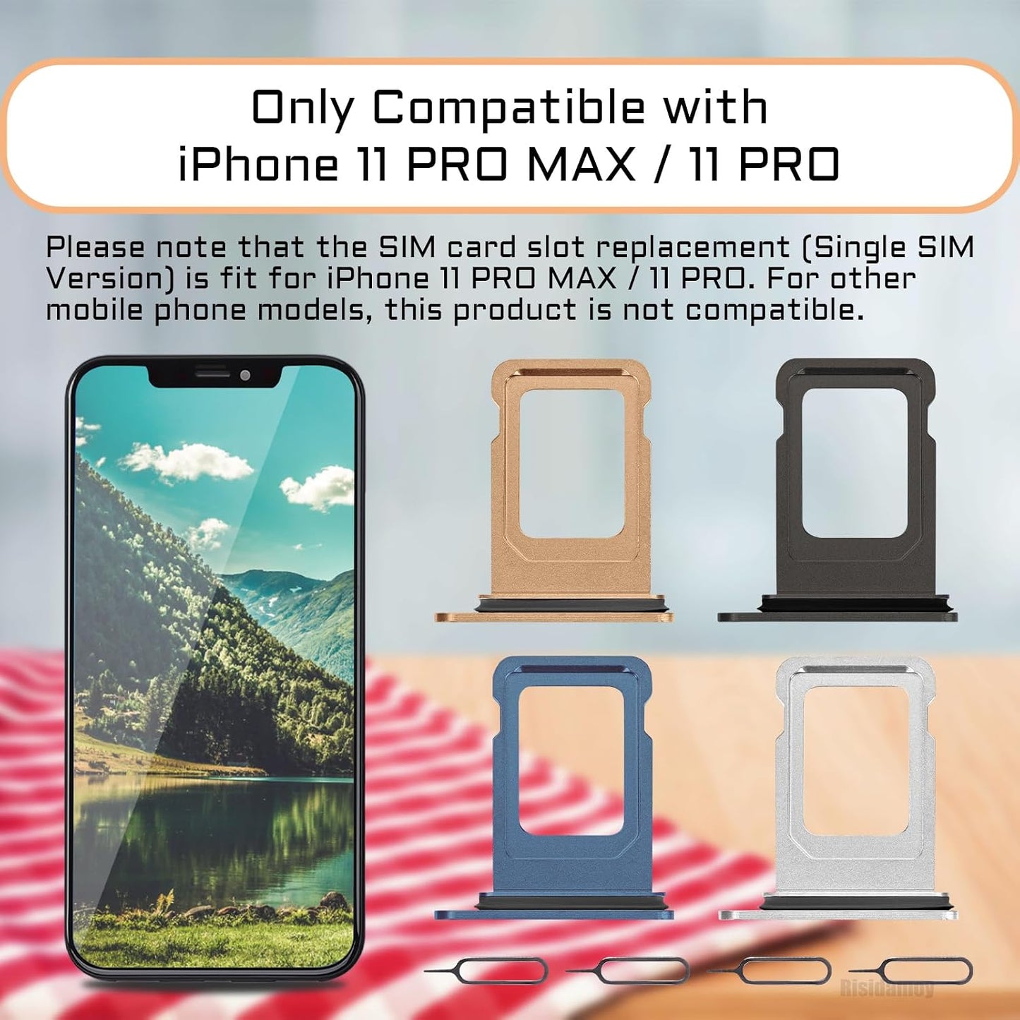 4 11 11 Color SIM Card Tray Holder Slot Replacement for iPhone Pro Max (Midnight Green/Gold/Space Grey/Silver)