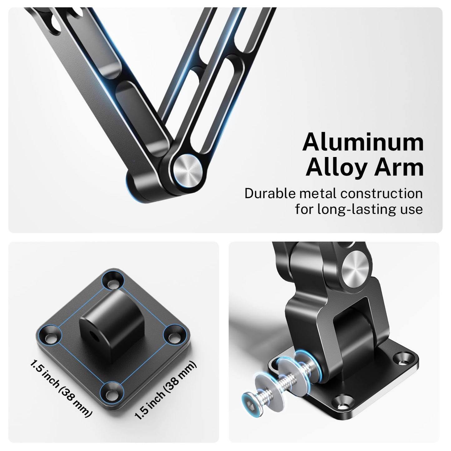 OHLPRO Tablet Wall Mount Holder for iPad, Aluminum Foldable Arm with 360° Rotating Base, Adjustable Clamp for 5-13" Tablets & Phones, Metal Screw Mount for Kitchen, Office, Gym - 9.6" Aluminum Arm